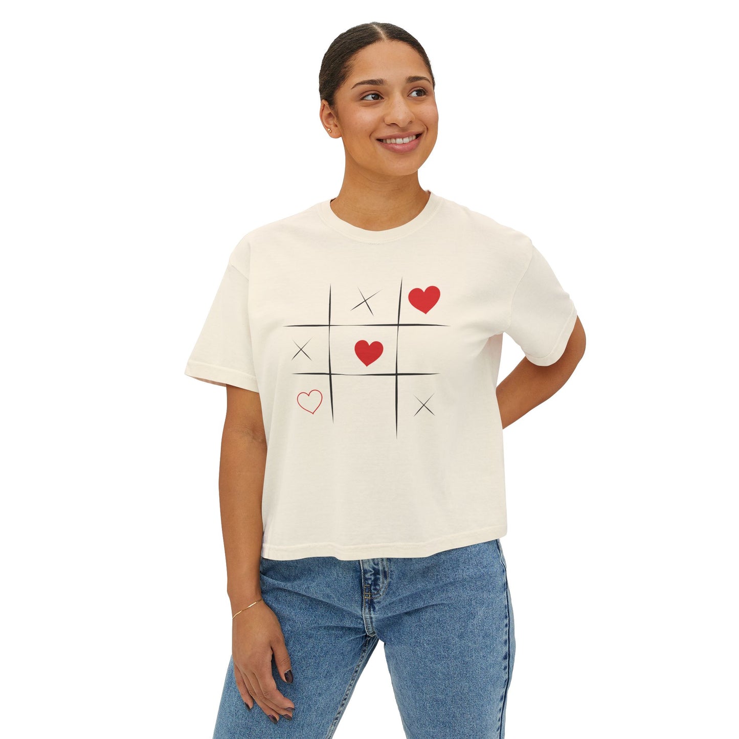 Valentine's Day Women's Boxy Tee with Heart Design