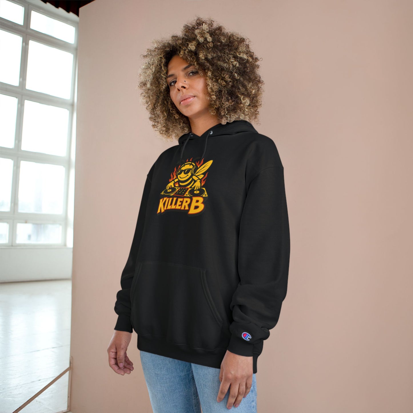Killer B Champion Hoodie for Buzzing Style, Unisex Gift for Bee Lovers, Perfect for Casual Wear, Birthdays, and Celebrations
