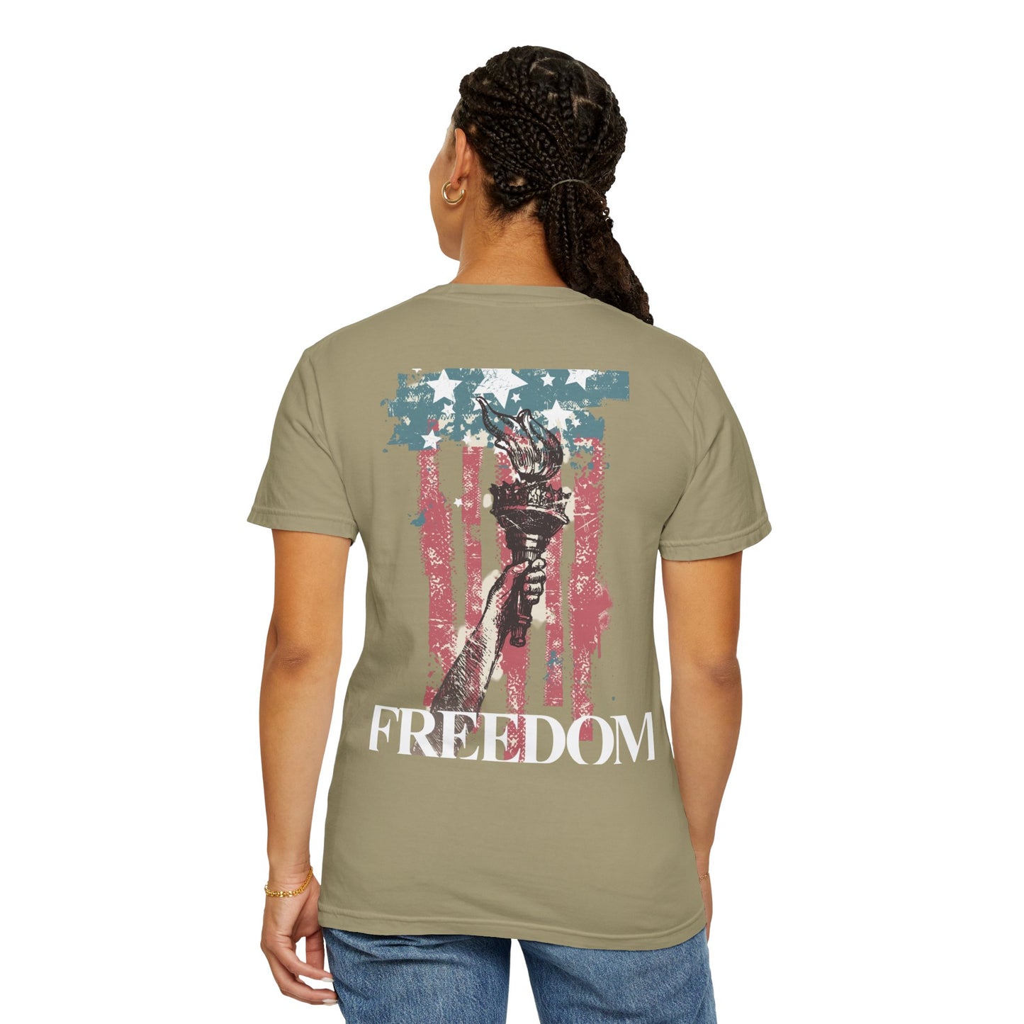 Patriotic Freedom T-shirt - Unisex Garment-Dyed Tee with Star & Liberty Design