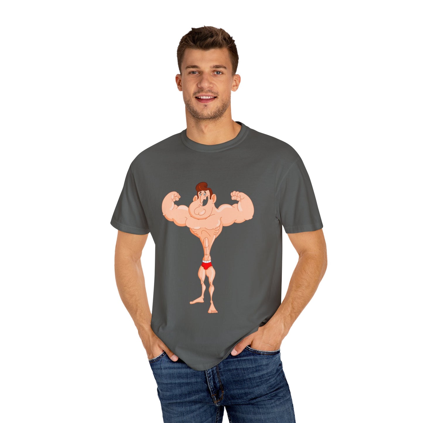 Fun Cartoon Muscle Man T-Shirt - Unisex Garment-Dyed Tee