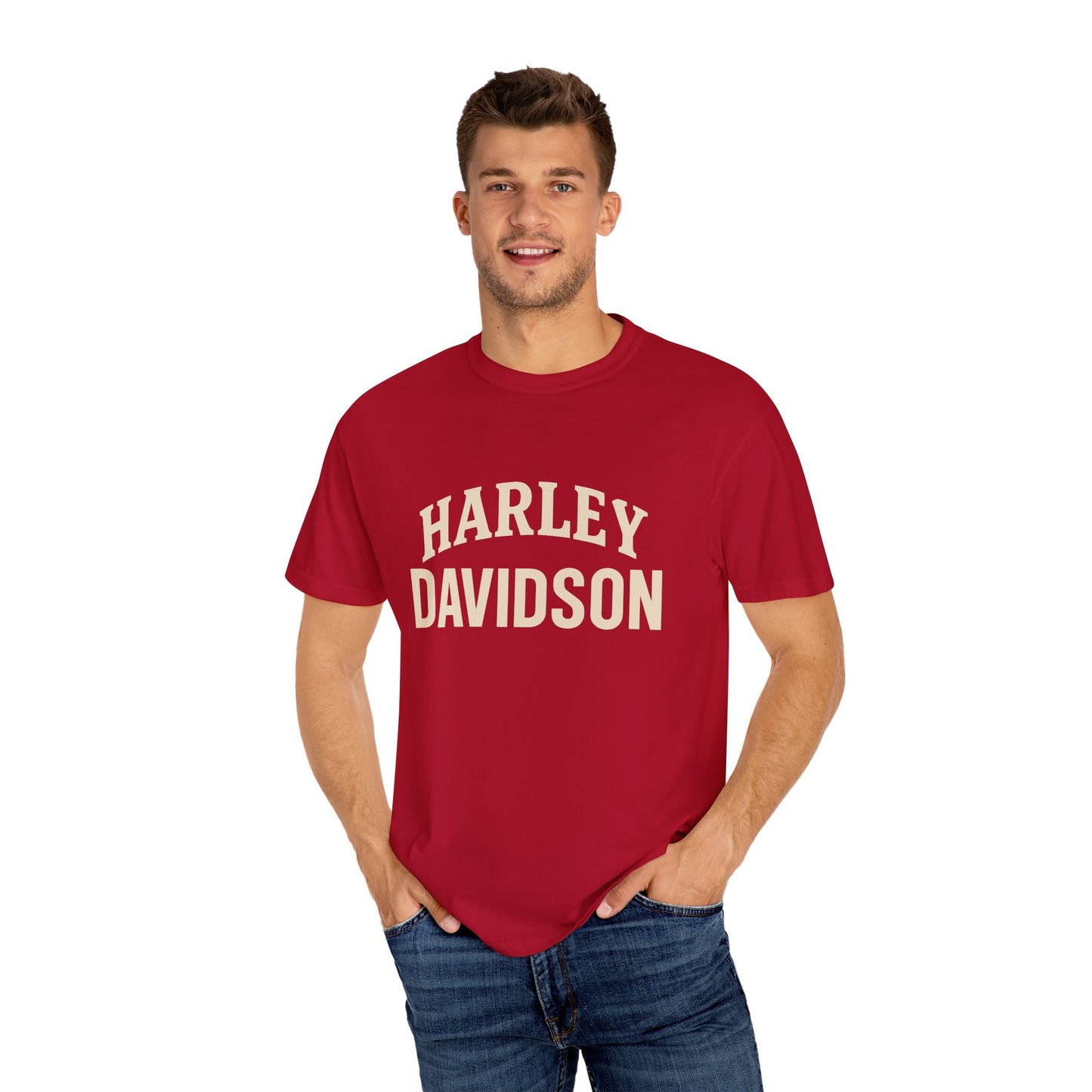 Harley Davidson Unisex Garment-Dyed T-Shirt, Vintage Motorcycle Tee, Biker Apparel, Casual Wear, Gift for Riders, Unique Graphic Tee