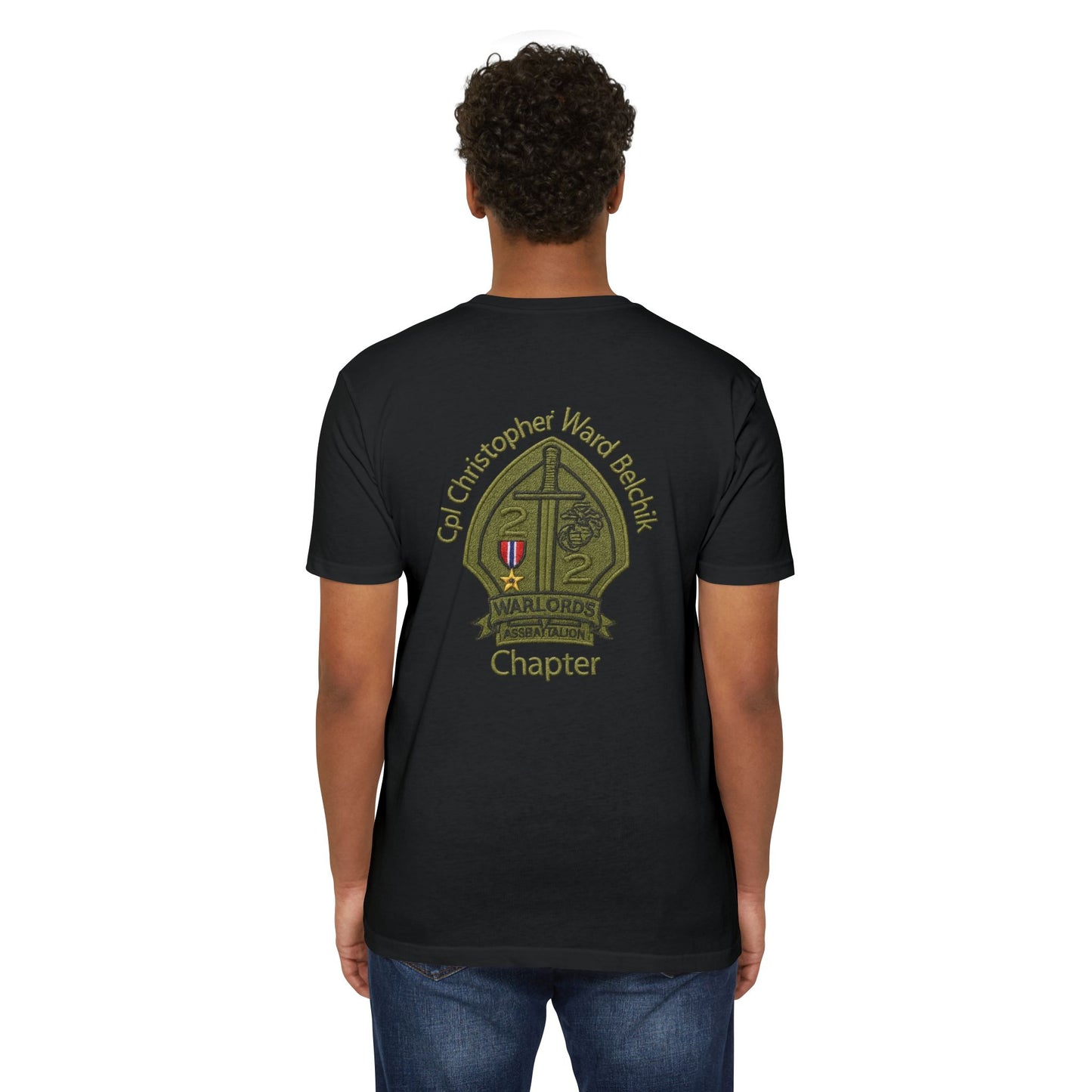 Military Support T-Shirt — "Support Marine Vets All Tours" with Chapter Emblem