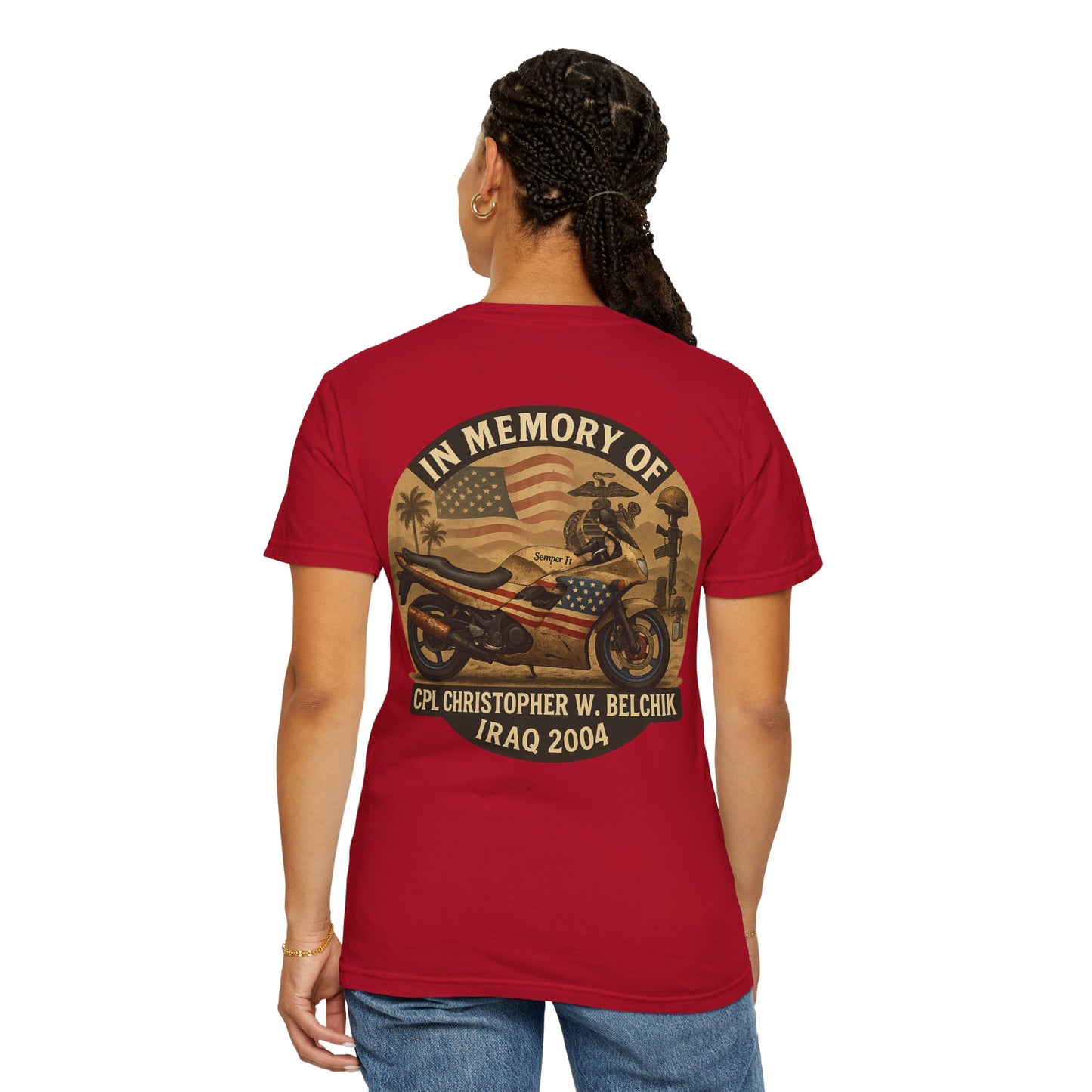 Cpl. Christopher W. Belchik Women's Memorial T-Shirt | Unisex Garment-Dyed Tee, Tribute Shirt, Veterans Gift, Casual Wear, Memorial Day Apparel