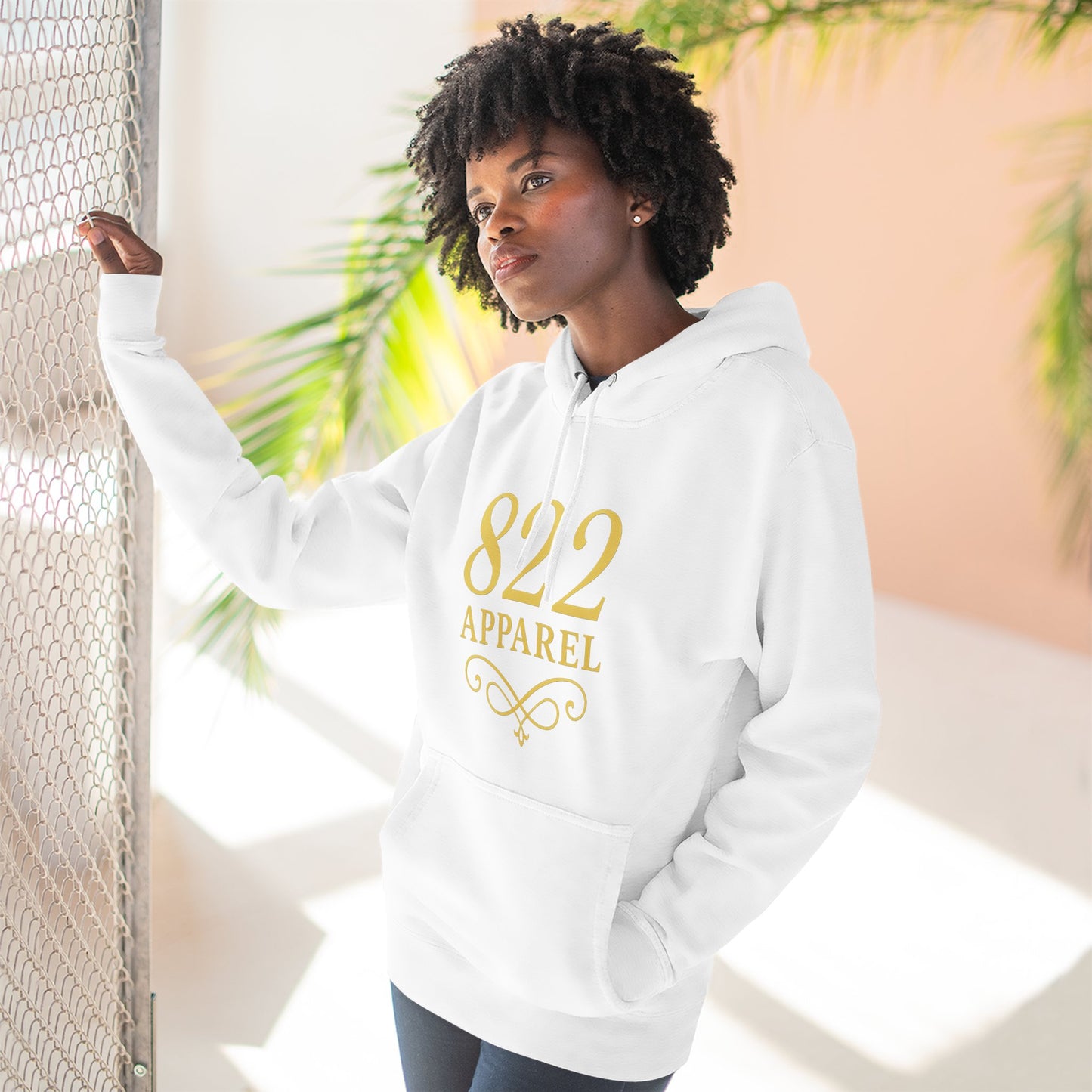 822 Apparel Cream Hoodie — Minimal Gold Logo Fleece Pullover