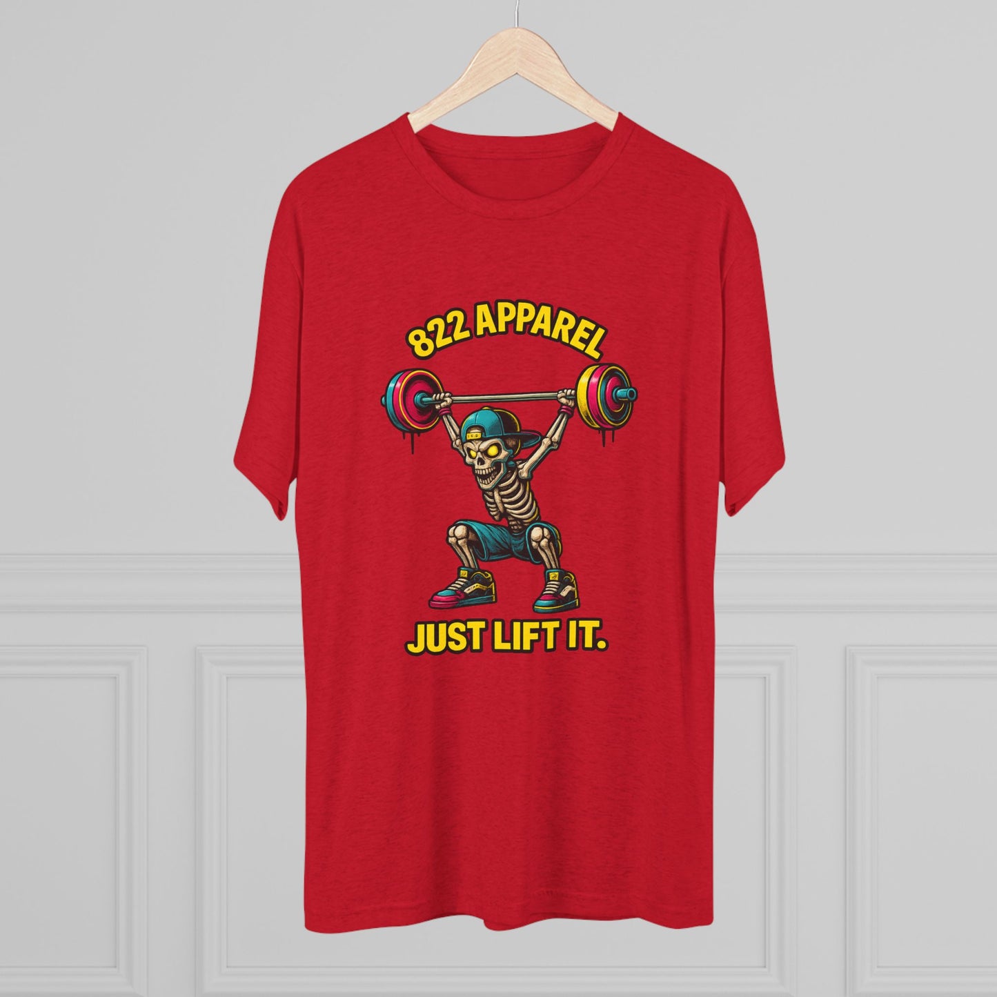Weightlifting Skeleton T-Shirt — "822 Apparel" Just Lift It Gym Tee