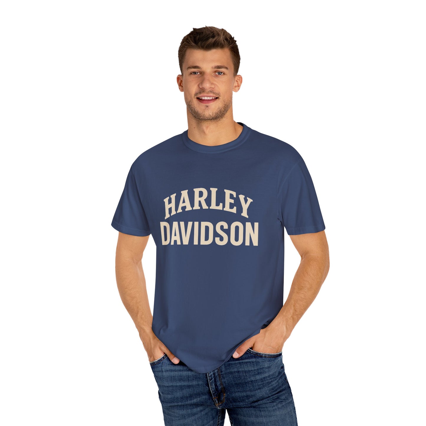 Harley Davidson Unisex Garment-Dyed T-Shirt, Vintage Motorcycle Tee, Biker Apparel, Casual Wear, Gift for Riders, Unique Graphic Tee