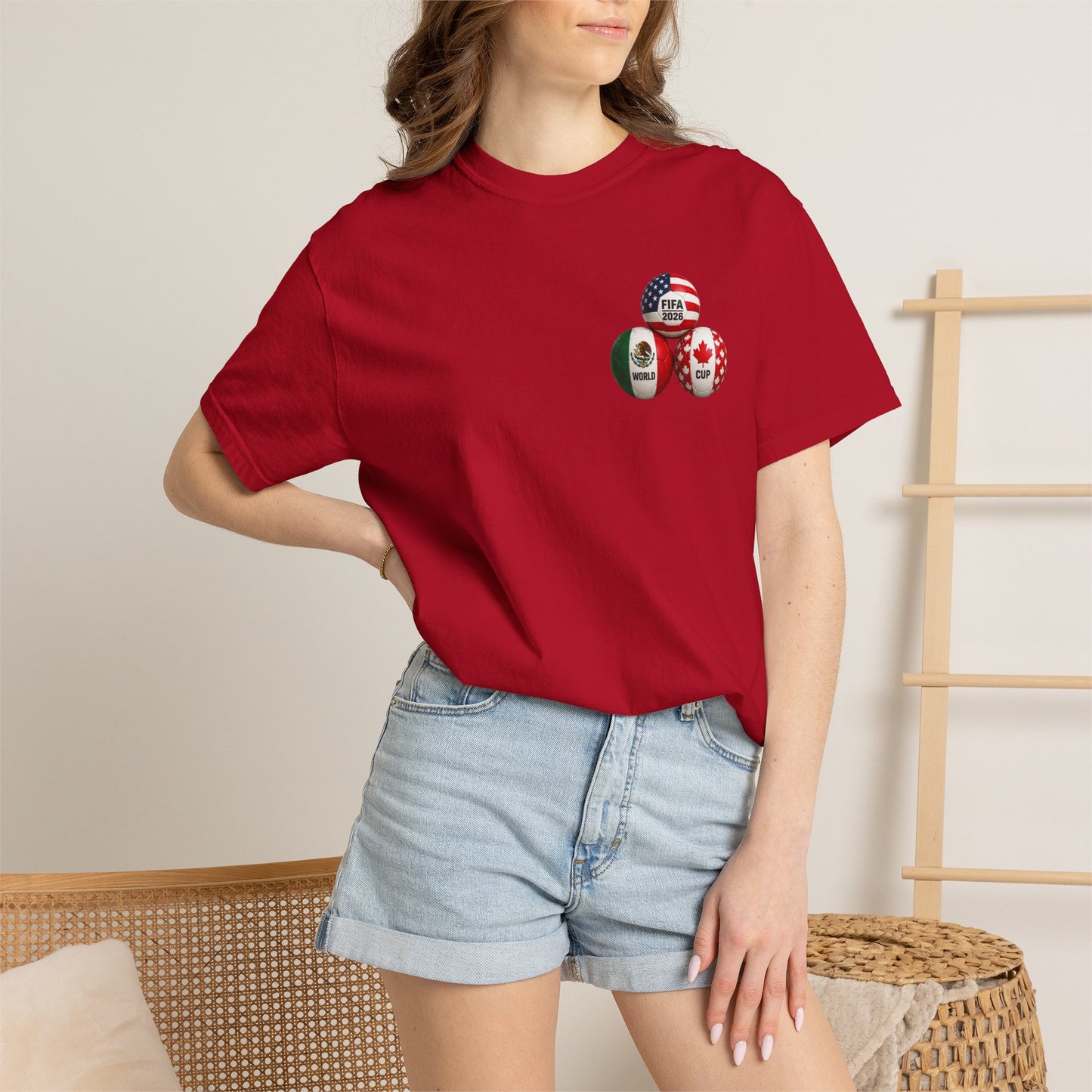 World Cup 2026 T-Shirt – FIFA Trophy with Mexico & Canada Flags