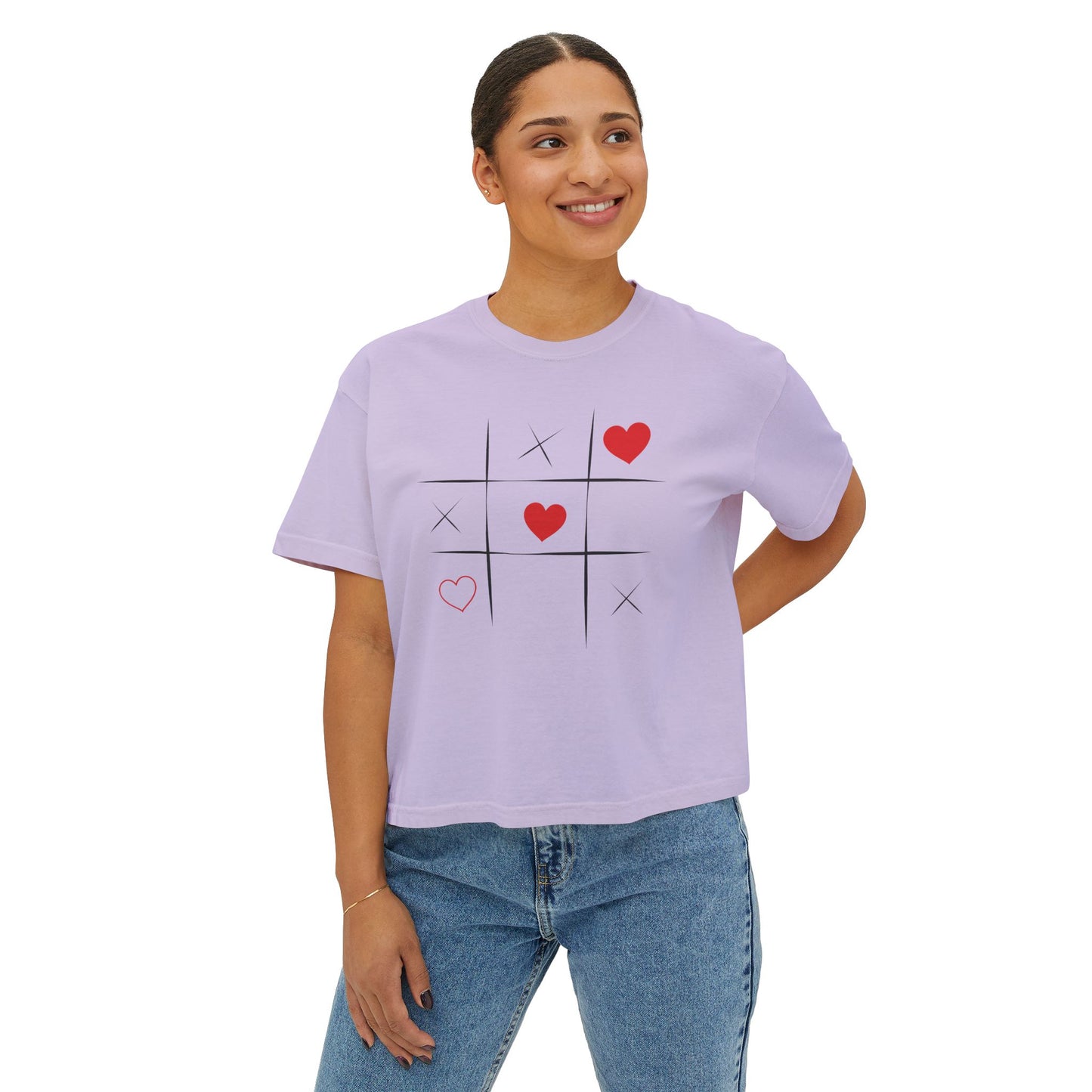 Valentine's Day Women's Boxy Tee with Heart Design