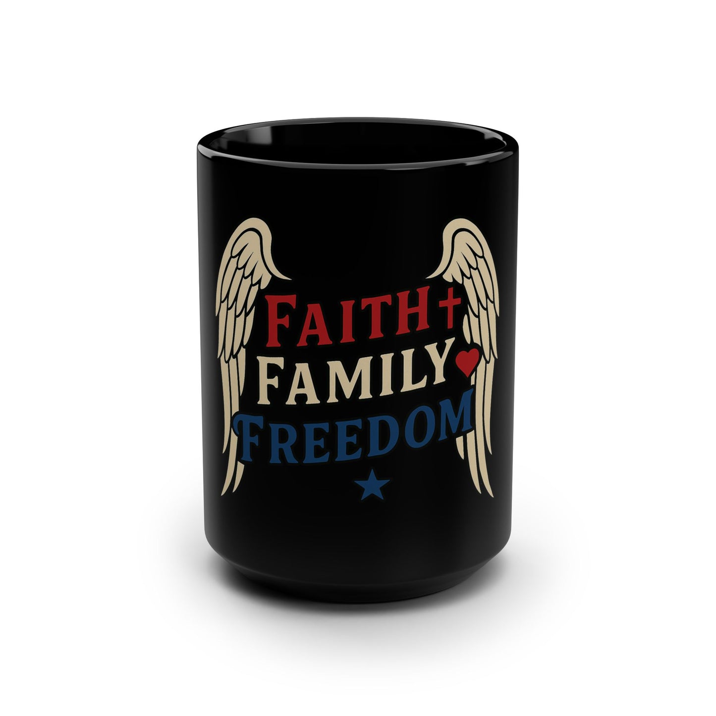 Faith Family Freedom Mug, 15oz Coffee Cup, Inspirational Gift, Christian Home Decor, Perfect for Any Occasion