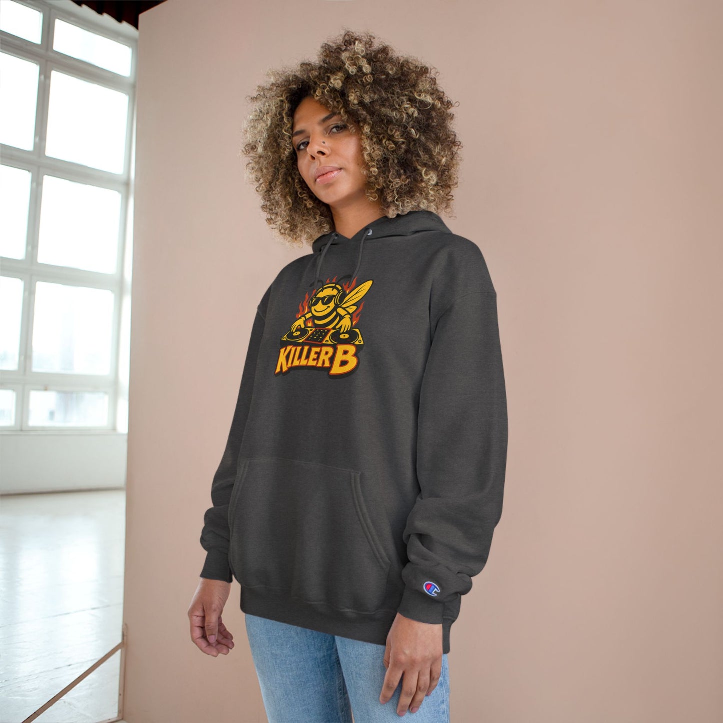 Killer B Champion Hoodie for Buzzing Style, Unisex Gift for Bee Lovers, Perfect for Casual Wear, Birthdays, and Celebrations
