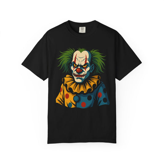 Creepy Clown T-Shirt | Unisex Garment-Dyed Shirt, Spooky Halloween Apparel, Unique Graphic Tee, Gifts for Horror Fans