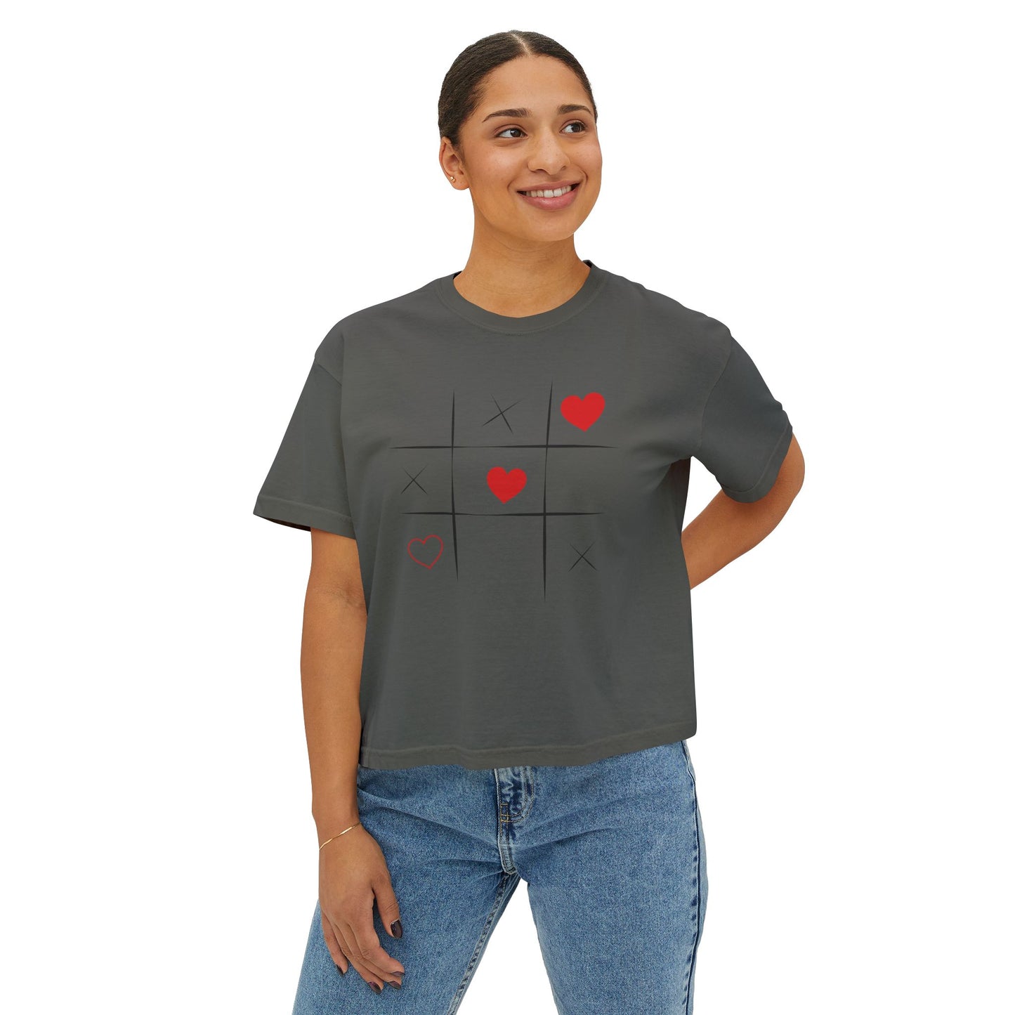 Valentine's Day Women's Boxy Tee with Heart Design