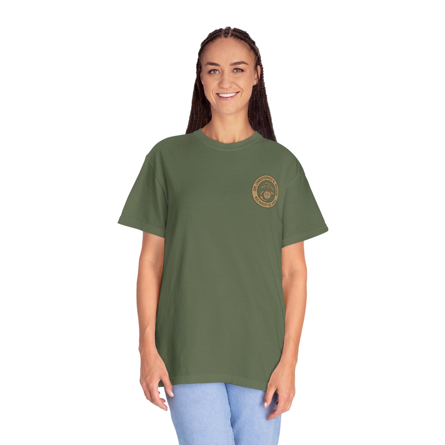 Cpl. Christopher W. Belchik Women's Memorial T-Shirt | Unisex Garment-Dyed Tee, Tribute Shirt, Veterans Gift, Casual Wear, Memorial Day Apparel