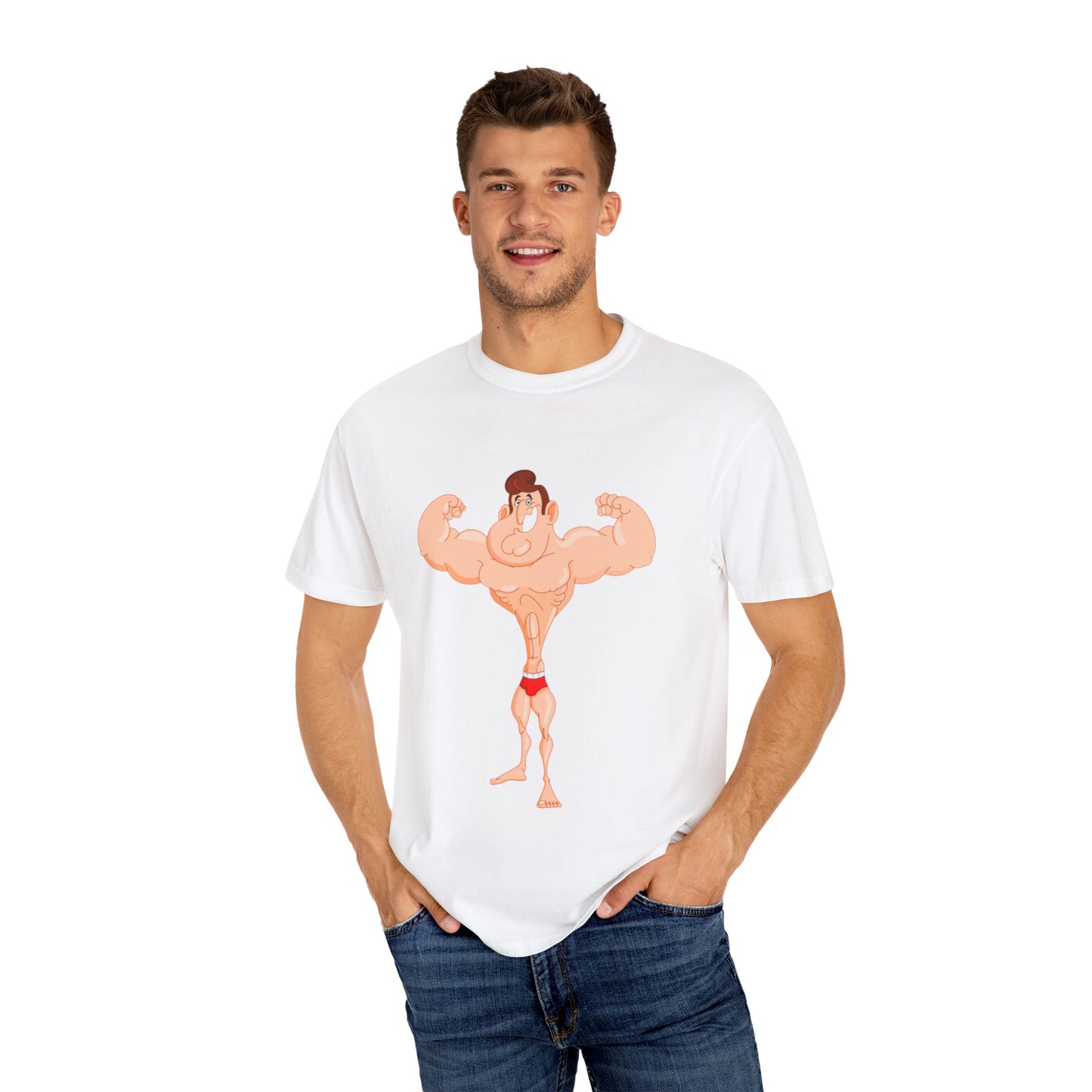 Fun Cartoon Muscle Man T-Shirt - Unisex Garment-Dyed Tee