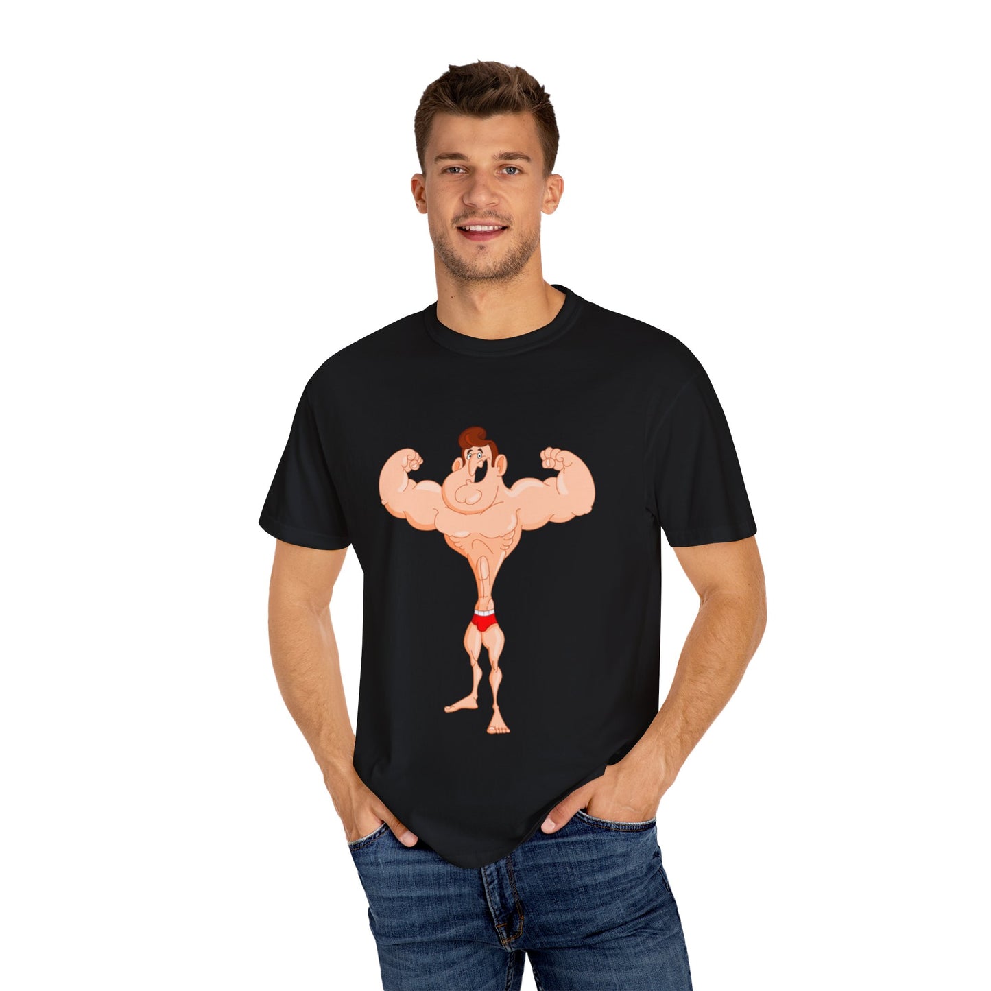 Fun Cartoon Muscle Man T-Shirt - Unisex Garment-Dyed Tee