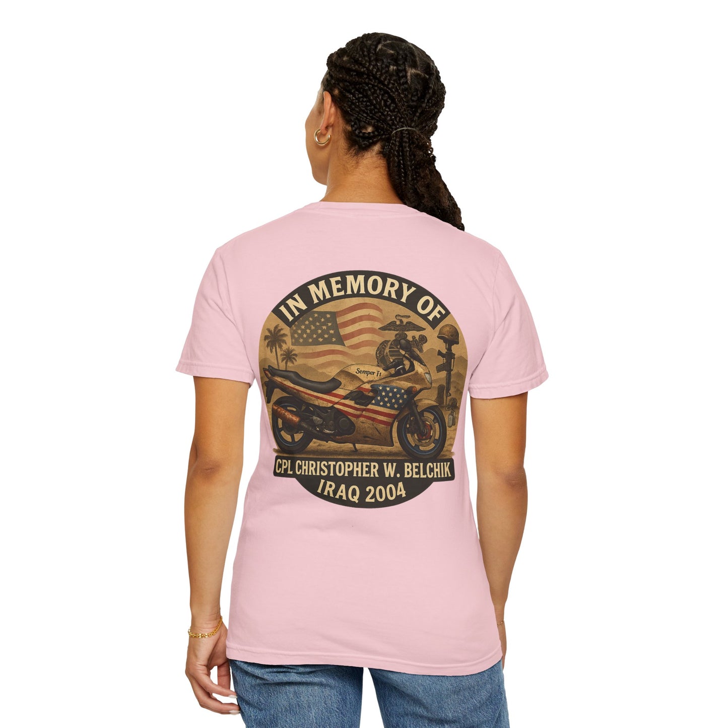 Cpl. Christopher W. Belchik Women's Memorial T-Shirt | Unisex Garment-Dyed Tee, Tribute Shirt, Veterans Gift, Casual Wear, Memorial Day Apparel