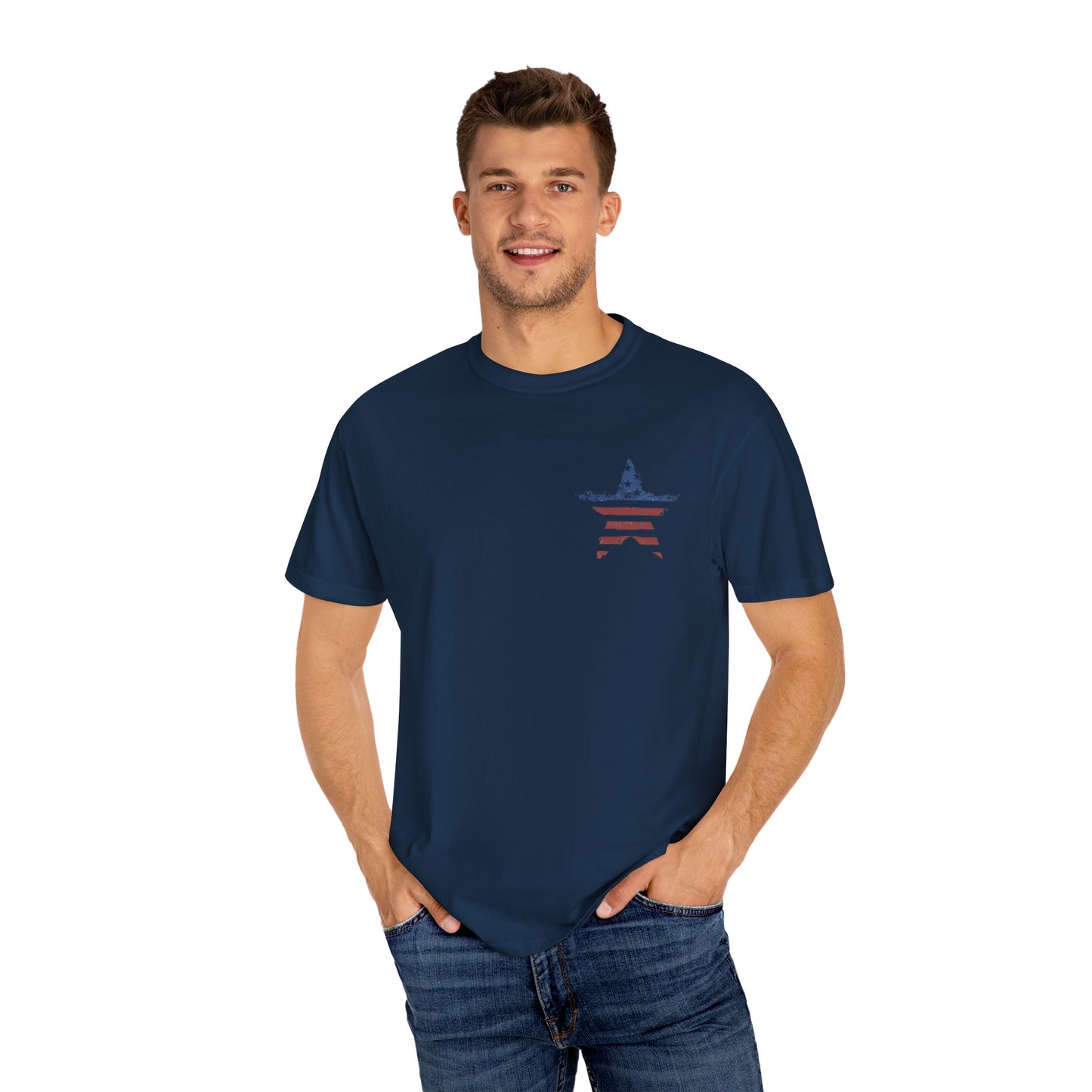 Patriotic Freedom T-shirt - Unisex Garment-Dyed Tee with Star & Liberty Design