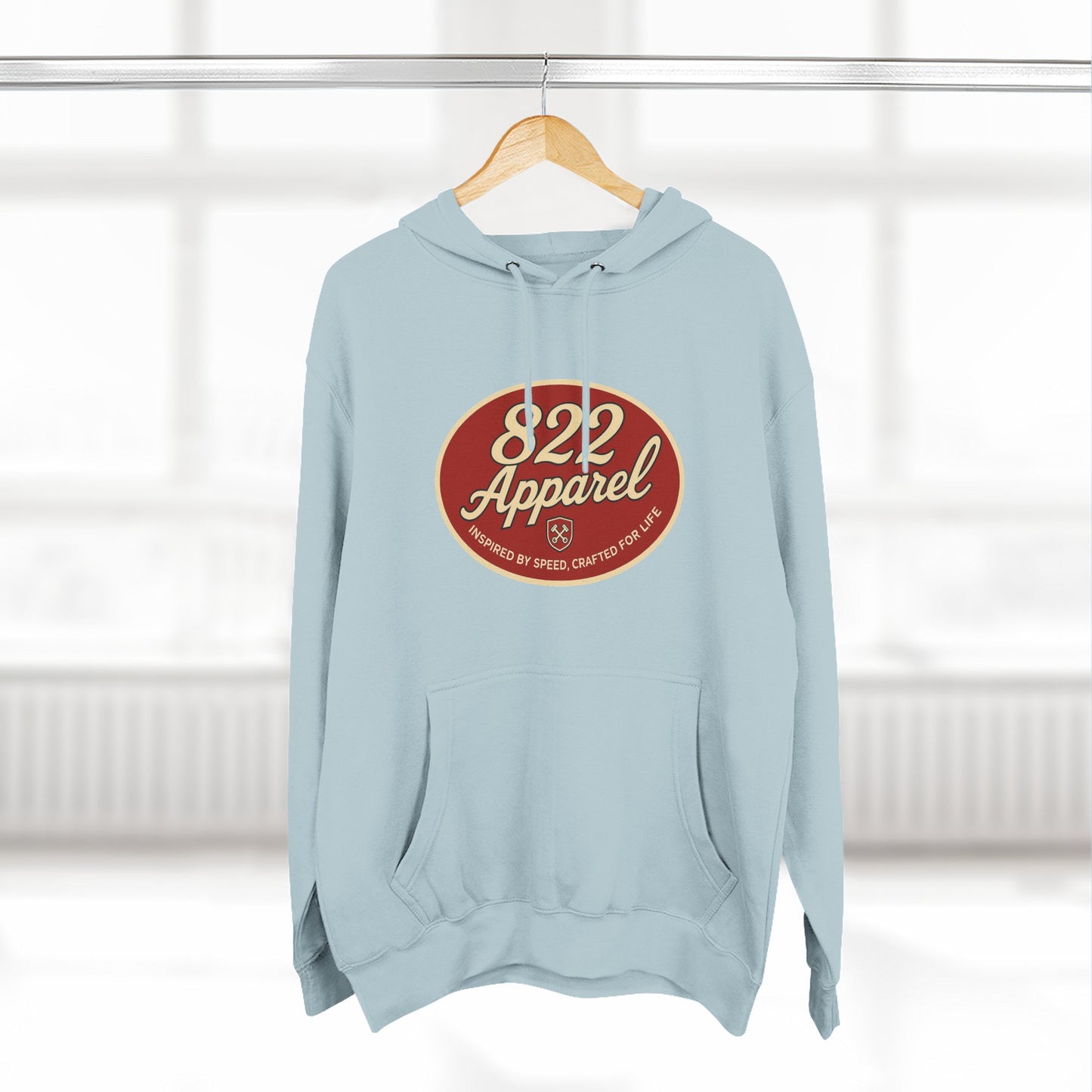 Cozy Three-Panel Fleece Hoodie with Retro 822 Apparel Design