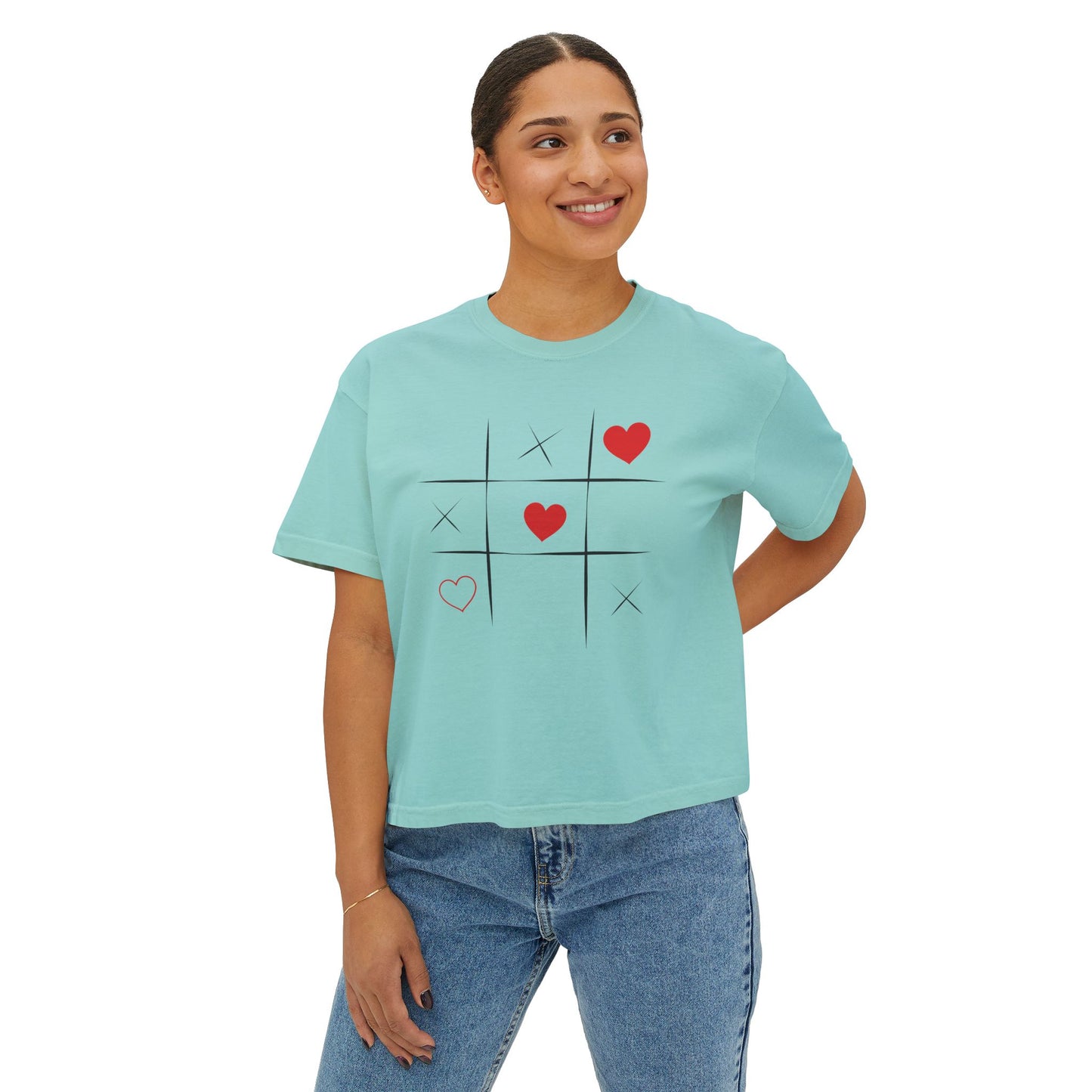Valentine's Day Women's Boxy Tee with Heart Design