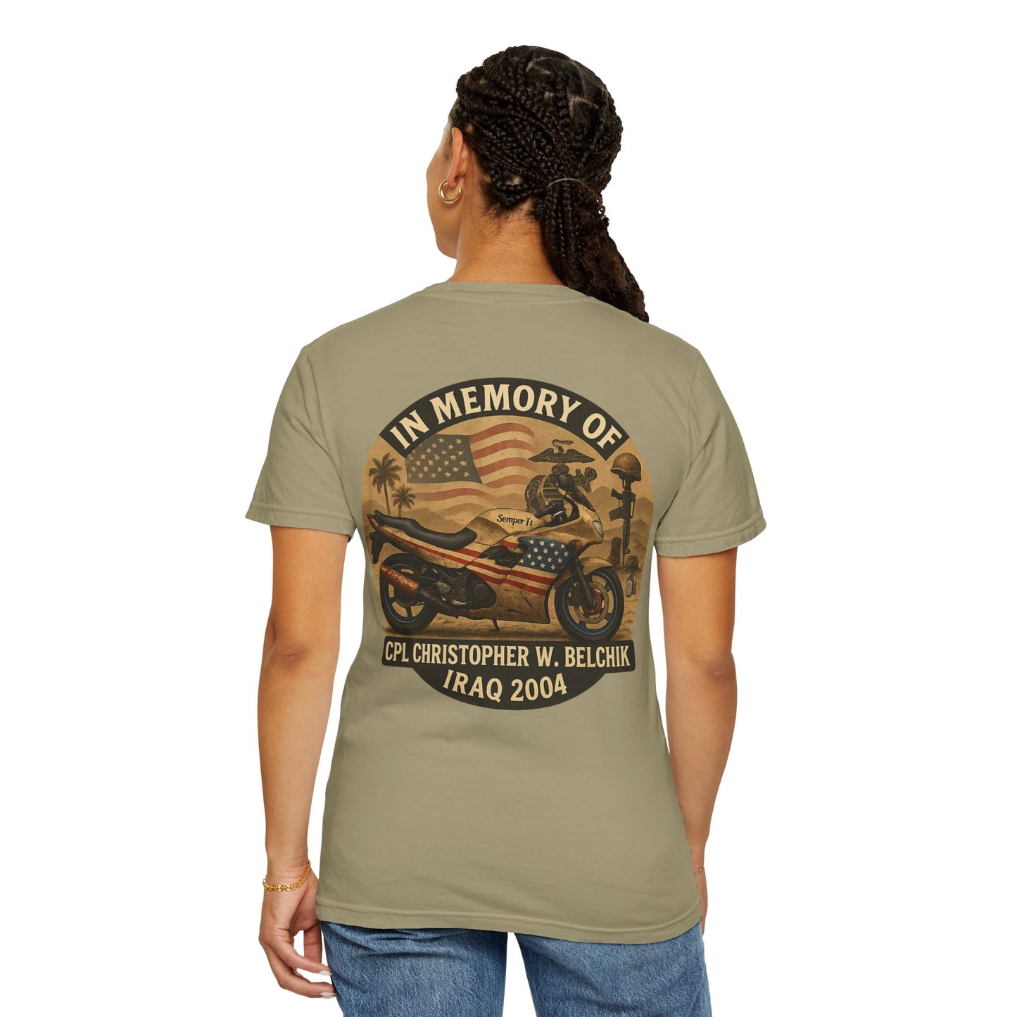 Cpl. Christopher W. Belchik Women's Memorial T-Shirt | Unisex Garment-Dyed Tee, Tribute Shirt, Veterans Gift, Casual Wear, Memorial Day Apparel