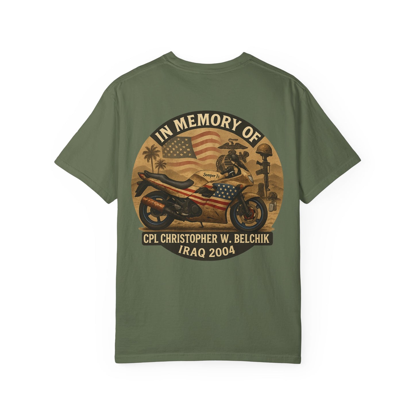 Cpl. Christopher W. Belchik Women's Memorial T-Shirt | Unisex Garment-Dyed Tee, Tribute Shirt, Veterans Gift, Casual Wear, Memorial Day Apparel