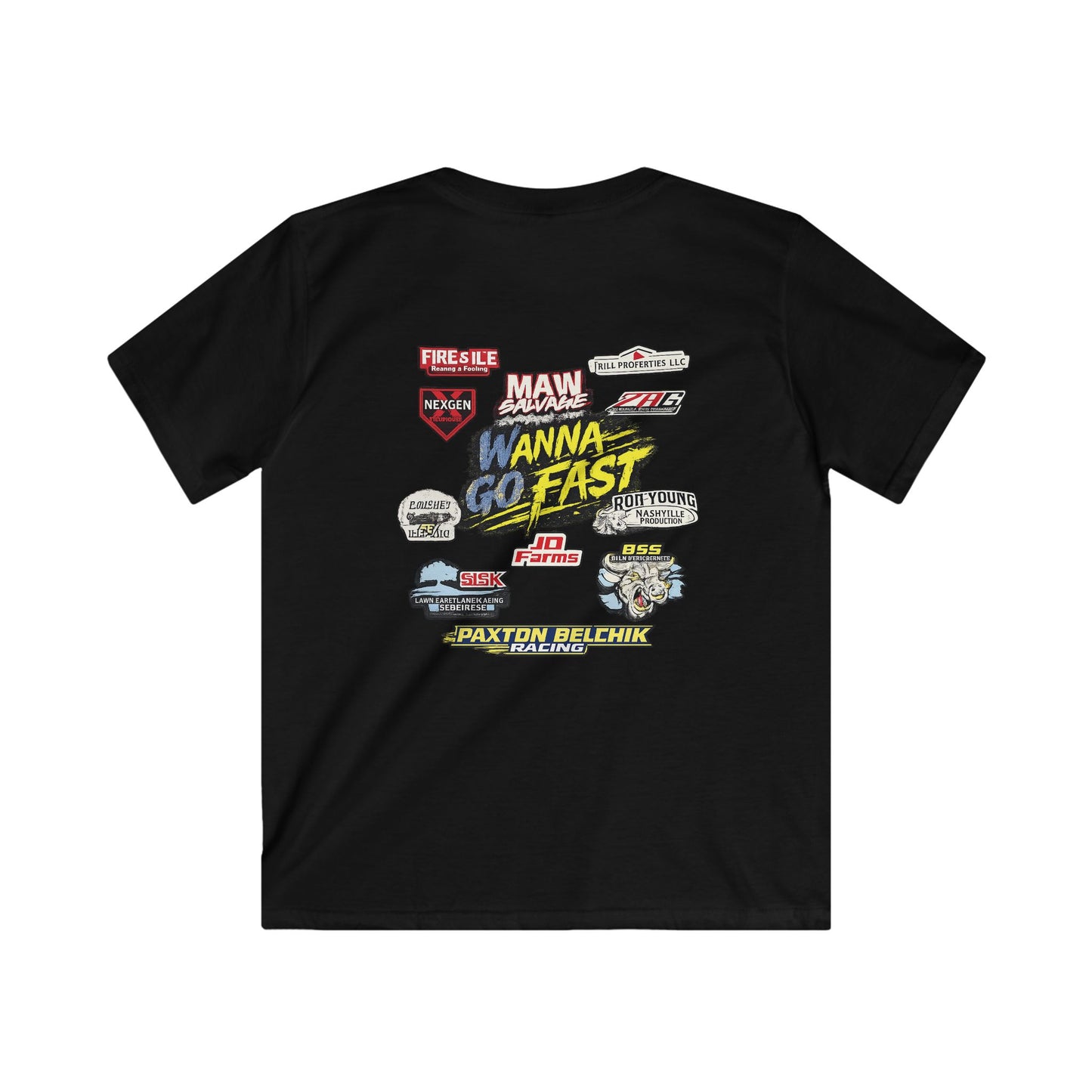 Kids Tee — "Wanna Go Fast" Racing Sponsor Graphic
