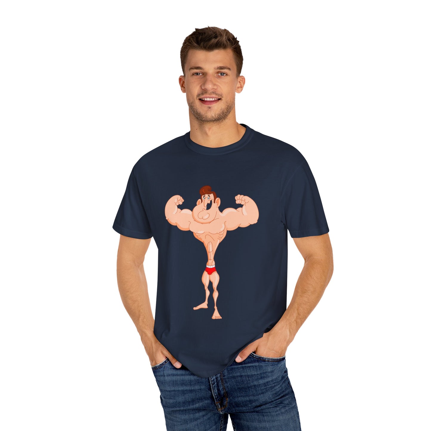 Fun Cartoon Muscle Man T-Shirt - Unisex Garment-Dyed Tee