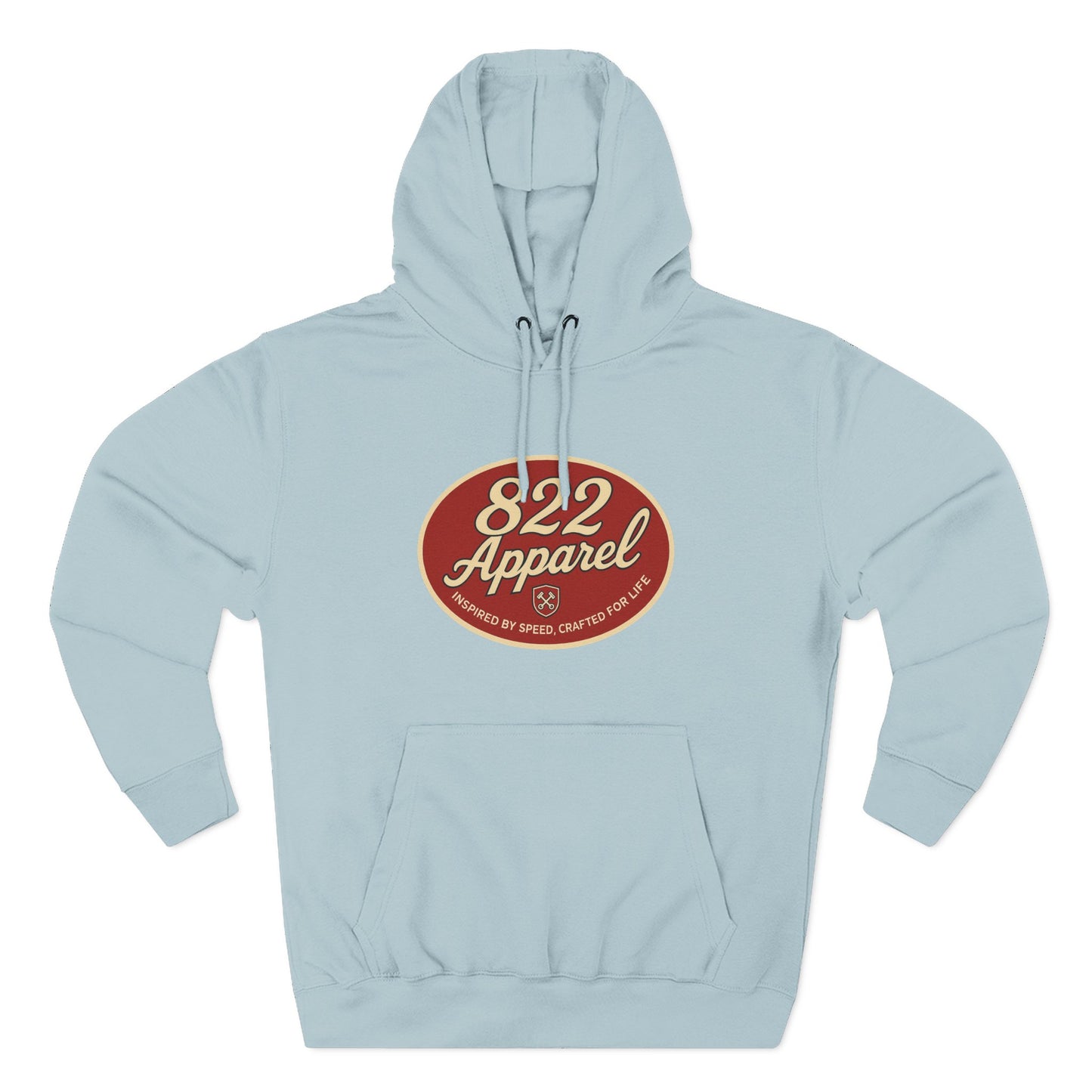 Cozy Three-Panel Fleece Hoodie with Retro 822 Apparel Design