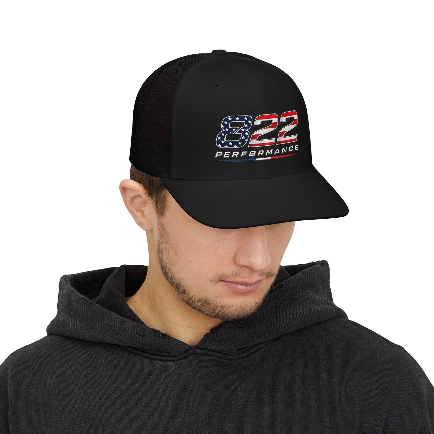 Snapback Trucker Cap — "822 Performance" American Flag Racing Patch