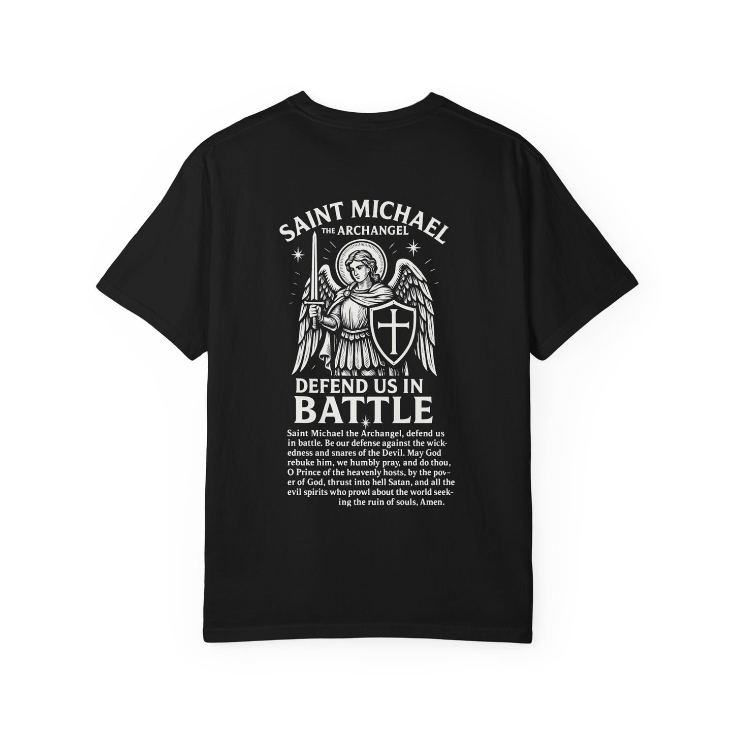 Saint Michael T-Shirt — 'Defend Us in Battle' Archangel Prayer Tee