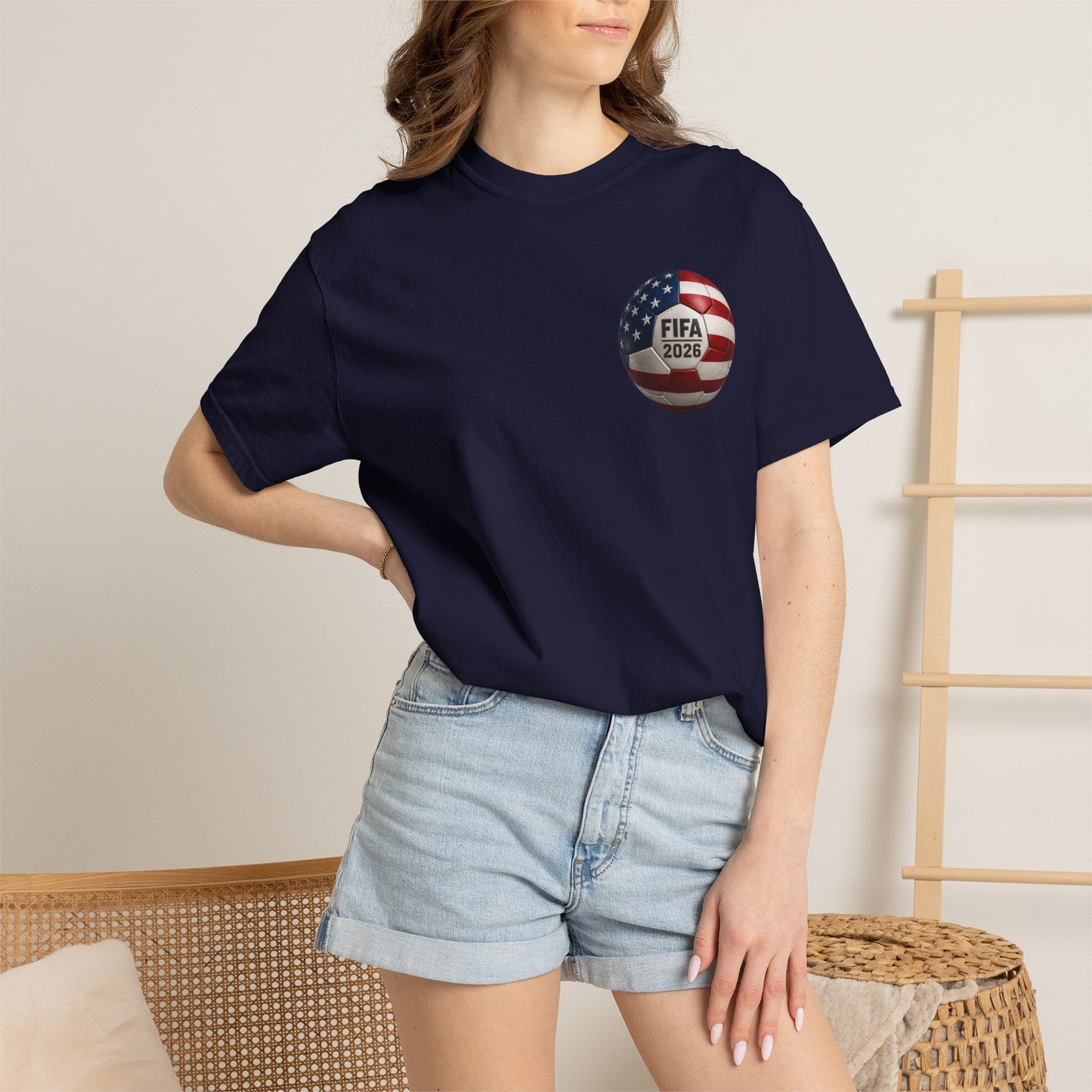 FIFA 2026 World Cup Soccer T-Shirt — USA/Mexico/Canada Flags & Trophy