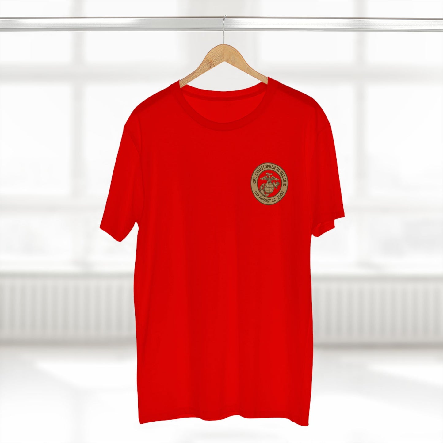 Memorial Motorcycle Tee — "In Memory of CPL Christopher W. Belchik, Iraq 2004"
