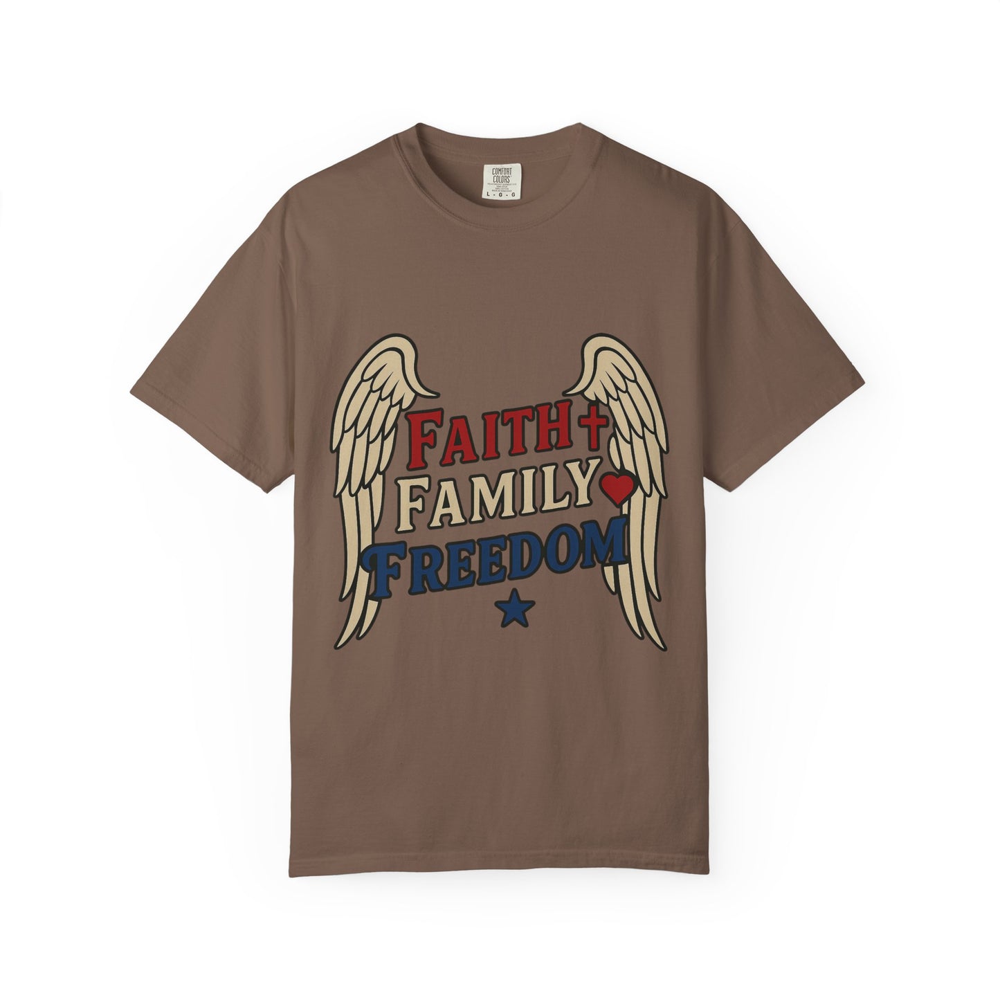 Faith Family Freedom Unisex T-Shirt | Garment-Dyed Tee for Celebrations, Casual Wear, Gift for Family, Freedom Lover, Everyday Style