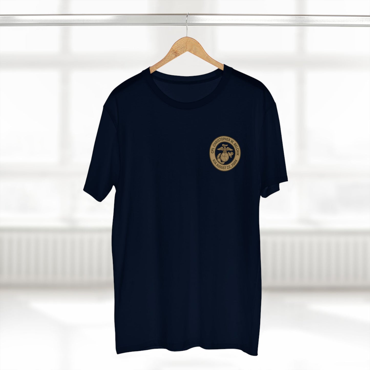 Memorial Motorcycle Tee — "In Memory of CPL Christopher W. Belchik, Iraq 2004"