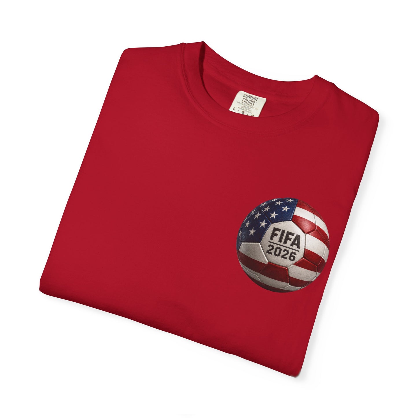 FIFA 2026 World Cup Soccer T-Shirt — USA/Mexico/Canada Flags & Trophy