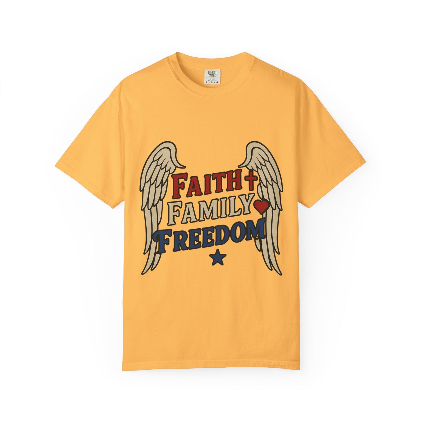 Faith Family Freedom Unisex T-Shirt | Garment-Dyed Tee for Celebrations, Casual Wear, Gift for Family, Freedom Lover, Everyday Style