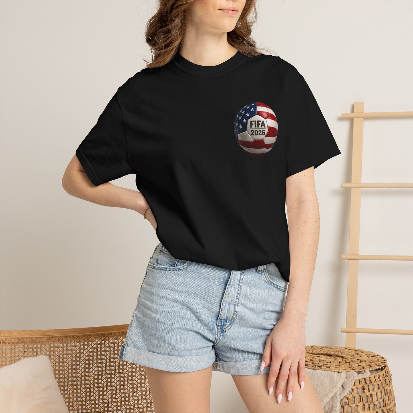 FIFA 2026 World Cup Soccer T-Shirt — USA/Mexico/Canada Flags & Trophy