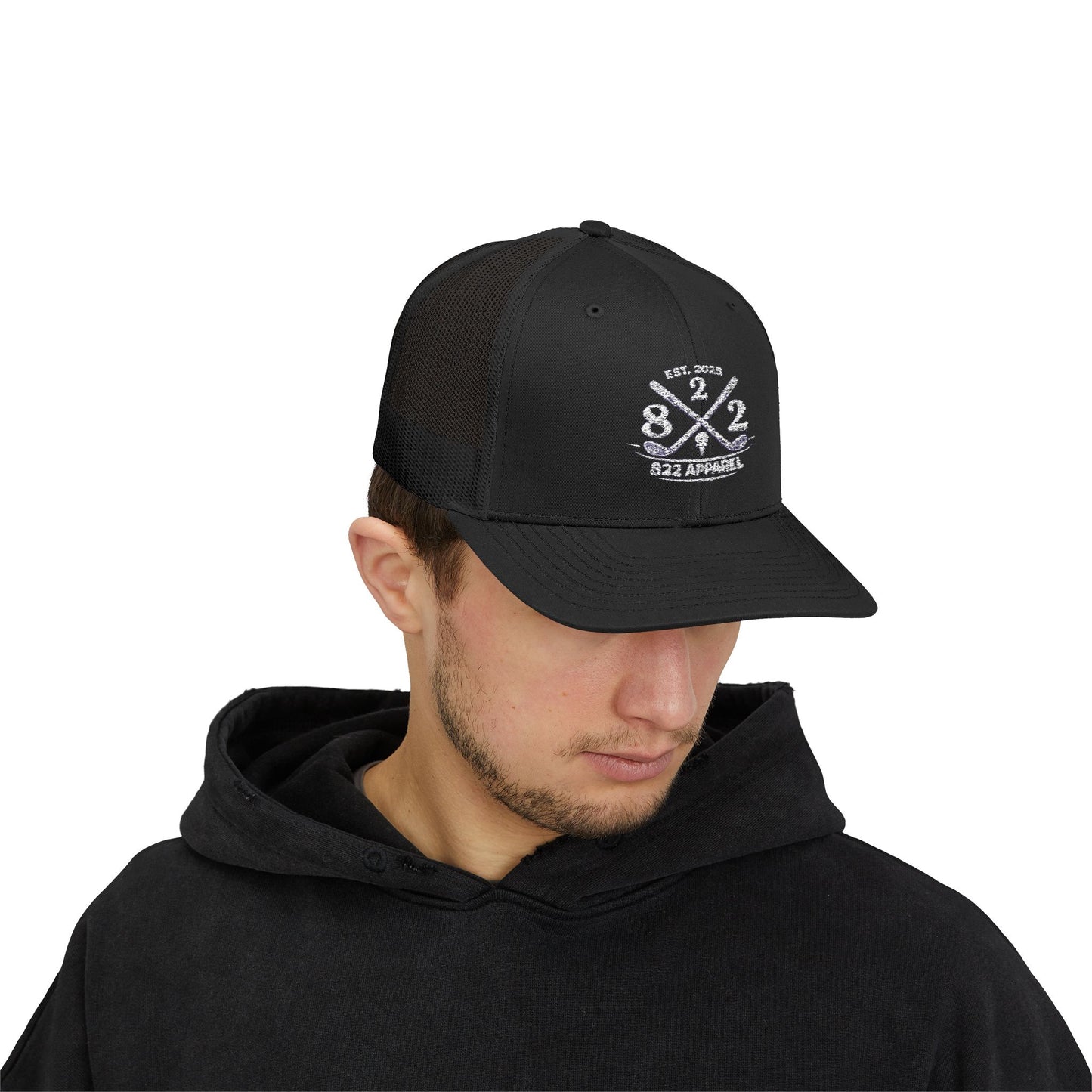 822 Trucker Hat with Crossed Oars Logo — 822 Apparel Snapback Cap