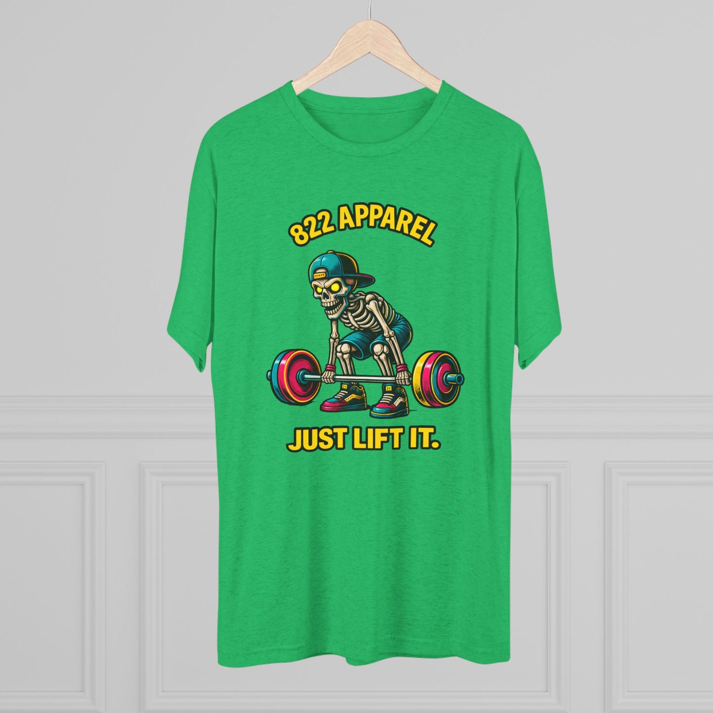 Weightlifting Skeleton Tee — "822 Apparel" Just Lift It Gym Shirt