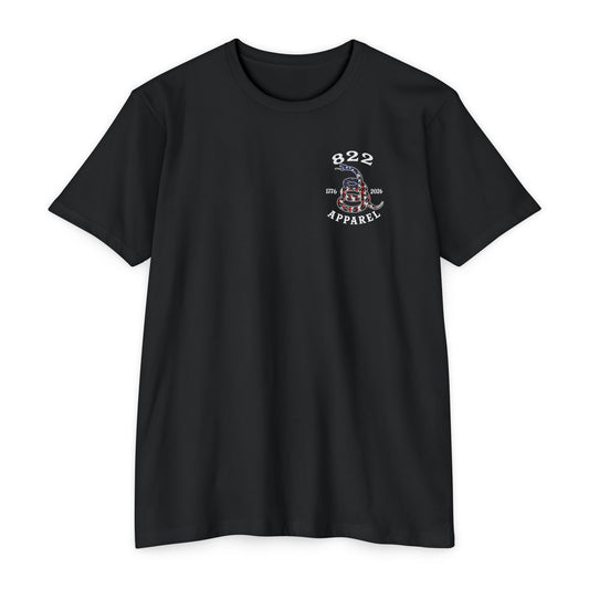 822 Apparel Gadsden Flag Snake T-Shirt — Patriotic 1776–2026 Graphic Tee