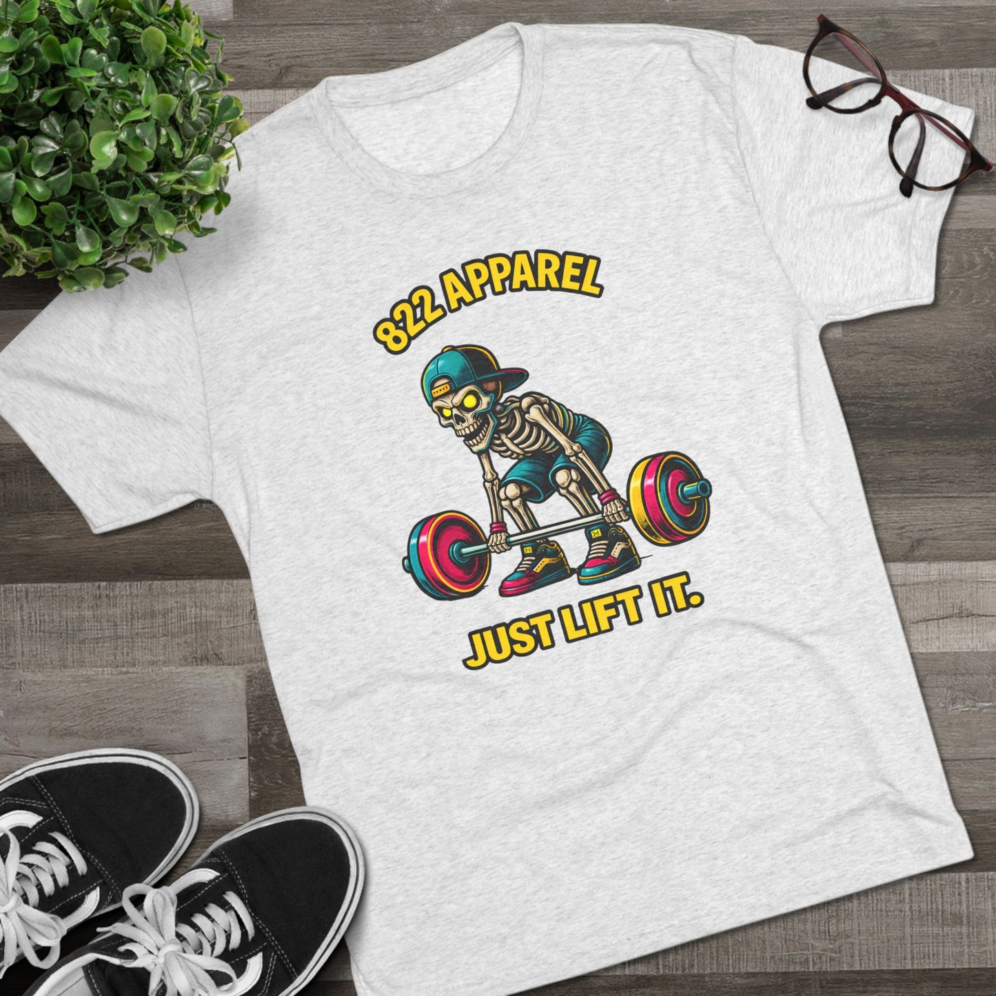 Weightlifting Skeleton Tee — "822 Apparel" Just Lift It Gym Shirt
