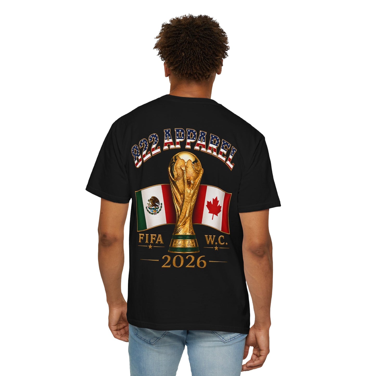 Soccer World Cup 2026 T-Shirt — FIFA WC Gold Trophy with USA, Mexico & Canada Flags