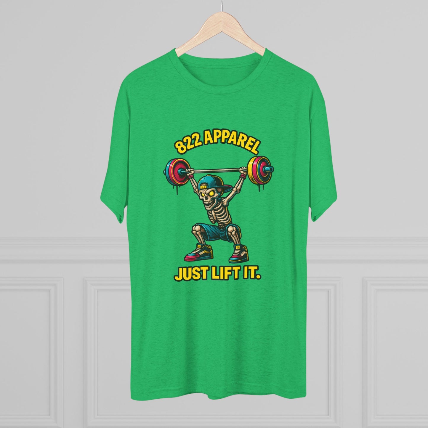 Weightlifting Skeleton T-Shirt — "822 Apparel" Just Lift It Gym Tee