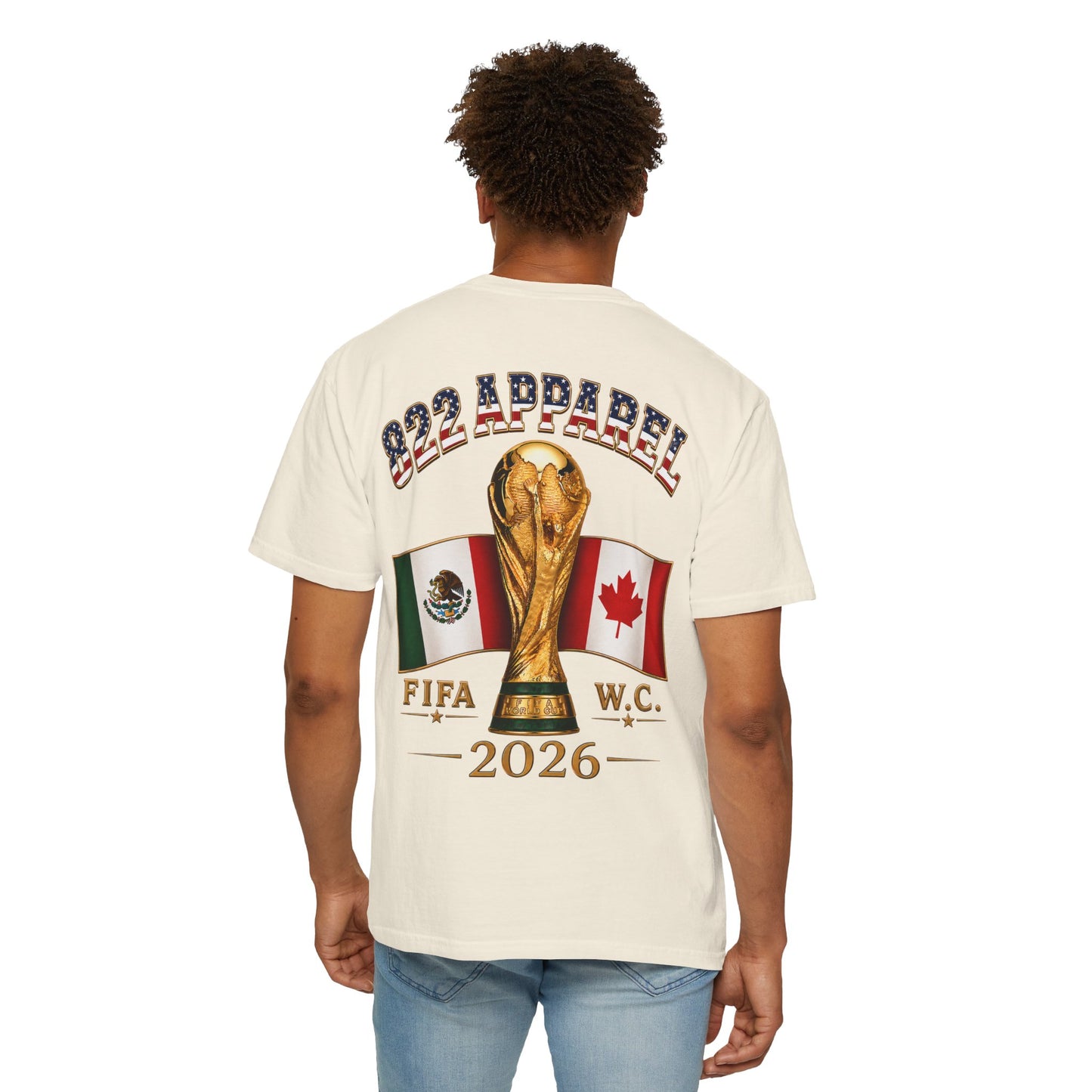 Soccer World Cup 2026 T-Shirt — FIFA WC Gold Trophy with USA, Mexico & Canada Flags