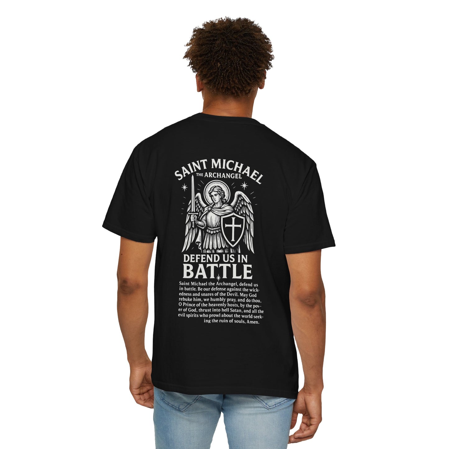 Saint Michael T-Shirt — 'Defend Us in Battle' Archangel Prayer Tee
