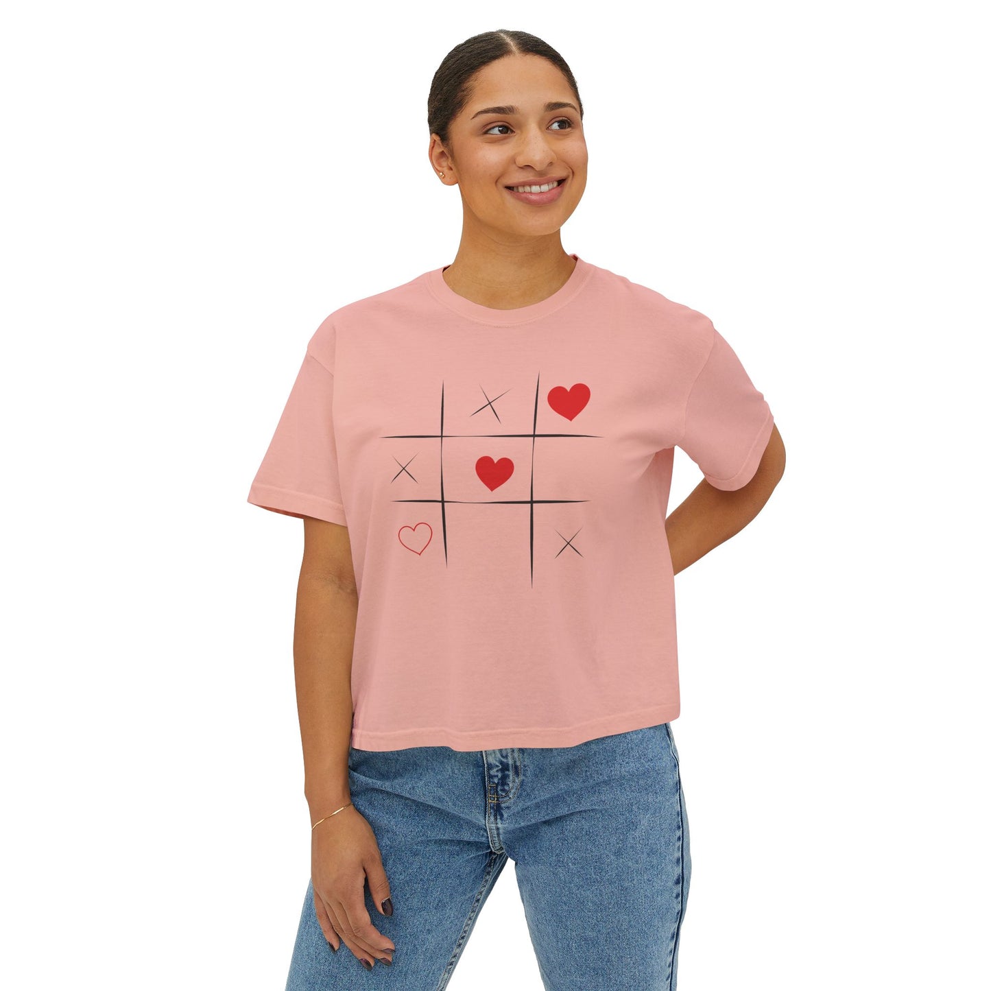 Valentine's Day Women's Boxy Tee with Heart Design