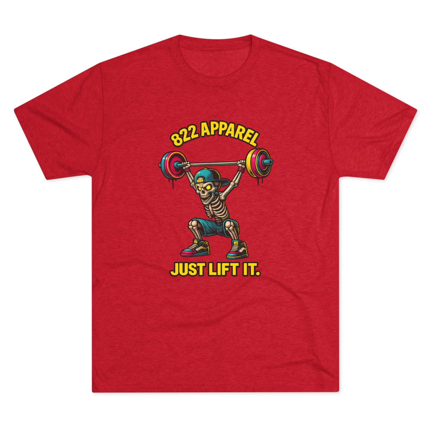 Weightlifting Skeleton T-Shirt — "822 Apparel" Just Lift It Gym Tee