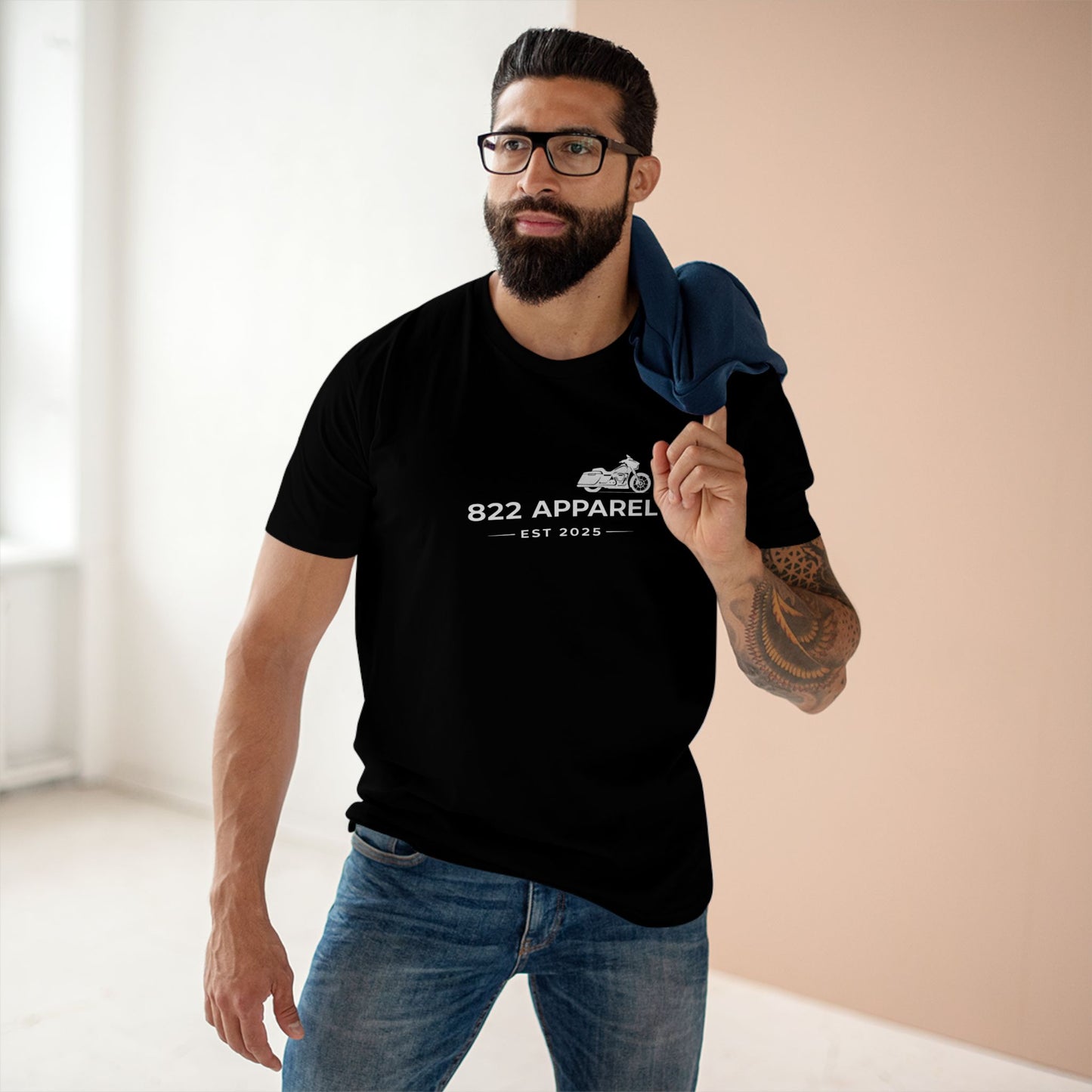 Motorcycle Logo Tee — "822 Apparel EST 2025" Classic Black T-Shirt