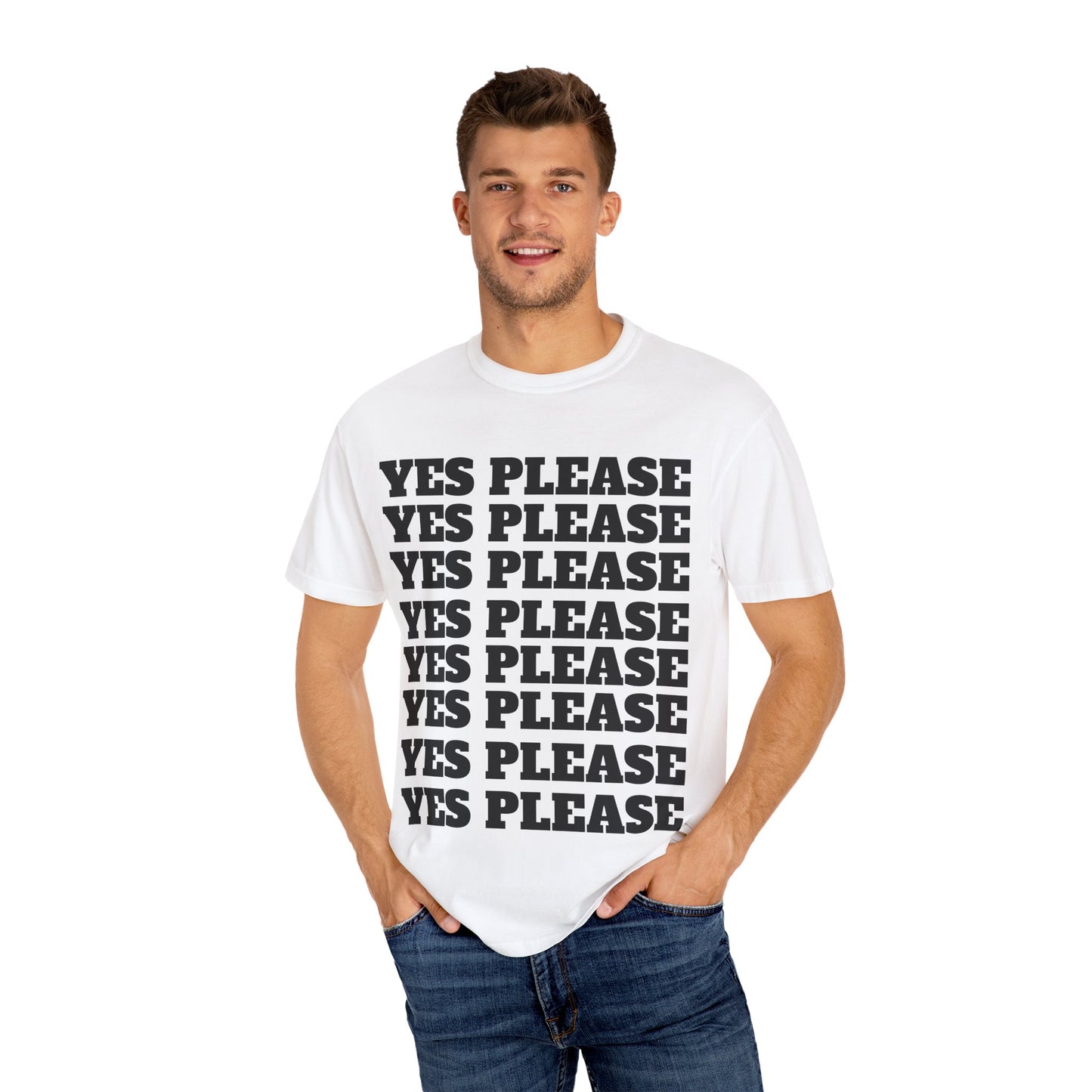 Funny Yes Please T-Shirt with Winking Emoji - Unisex Garment-Dyed Tee for Casual Wear