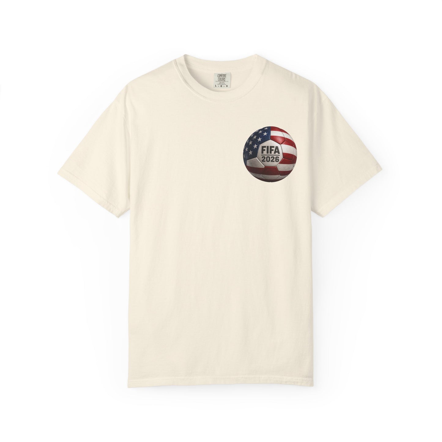 FIFA 2026 World Cup Soccer T-Shirt — USA/Mexico/Canada Flags & Trophy